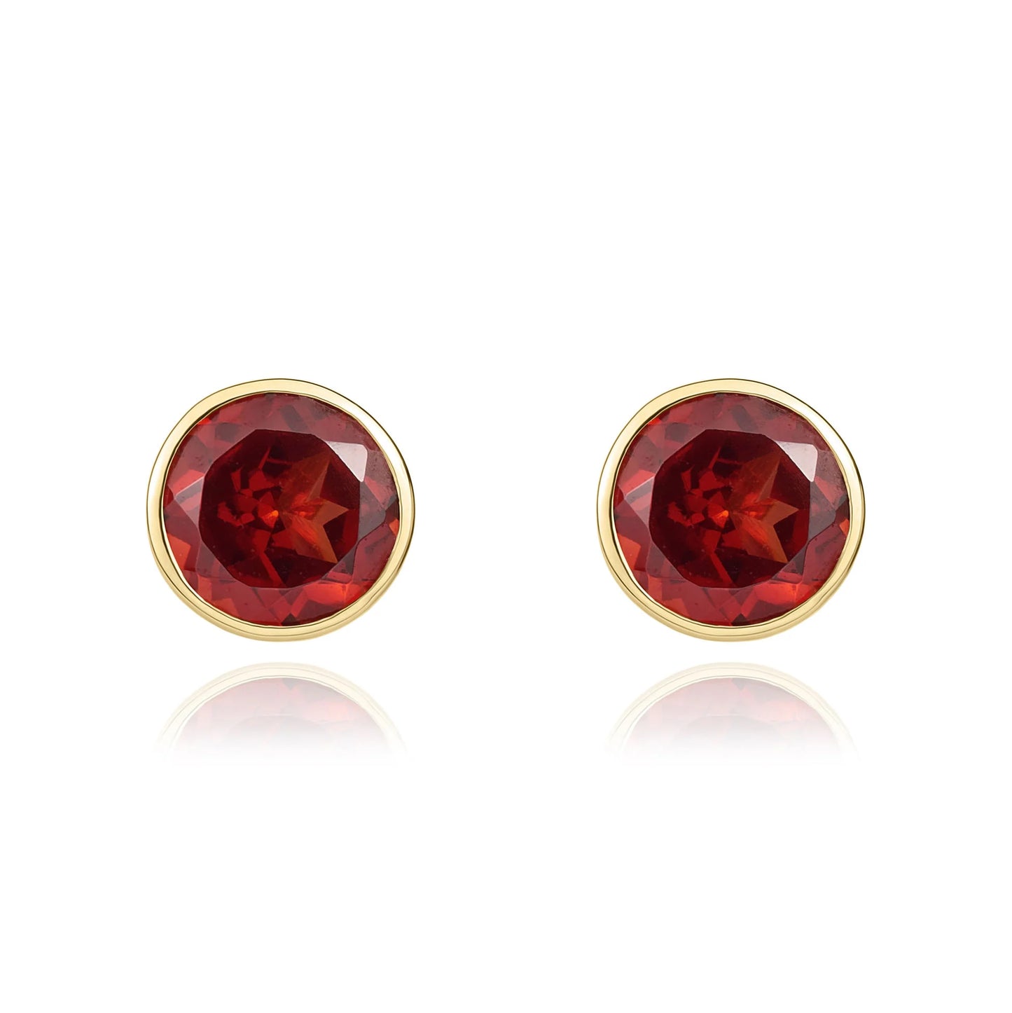 Garnet January Birthstone Stud Earrings 9ct Yellow Gold