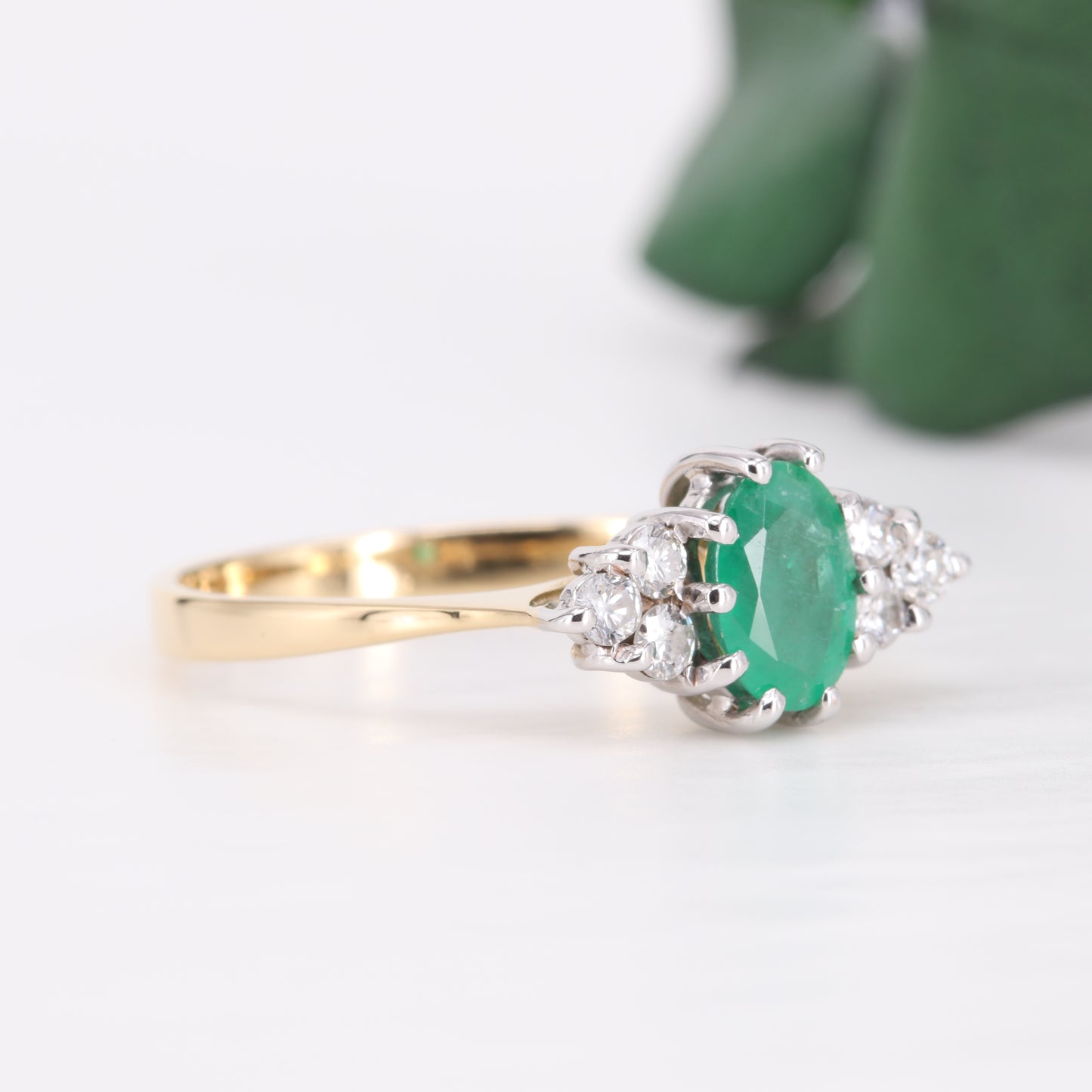 Emerald and Diamond Cluster 18ct Gold Ring 1977 Vintage Secondhand Pre-Owned Jewellery Side 2