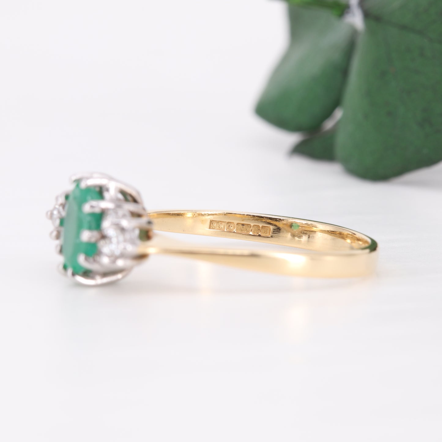 Emerald and Diamond Cluster 18ct Gold Ring 1977