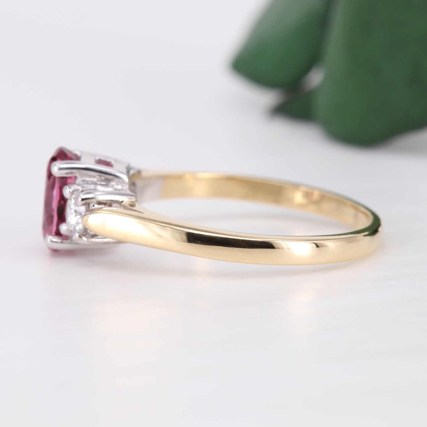 Pink Tourmaline and Diamond Trilogy 18ct Gold Ring