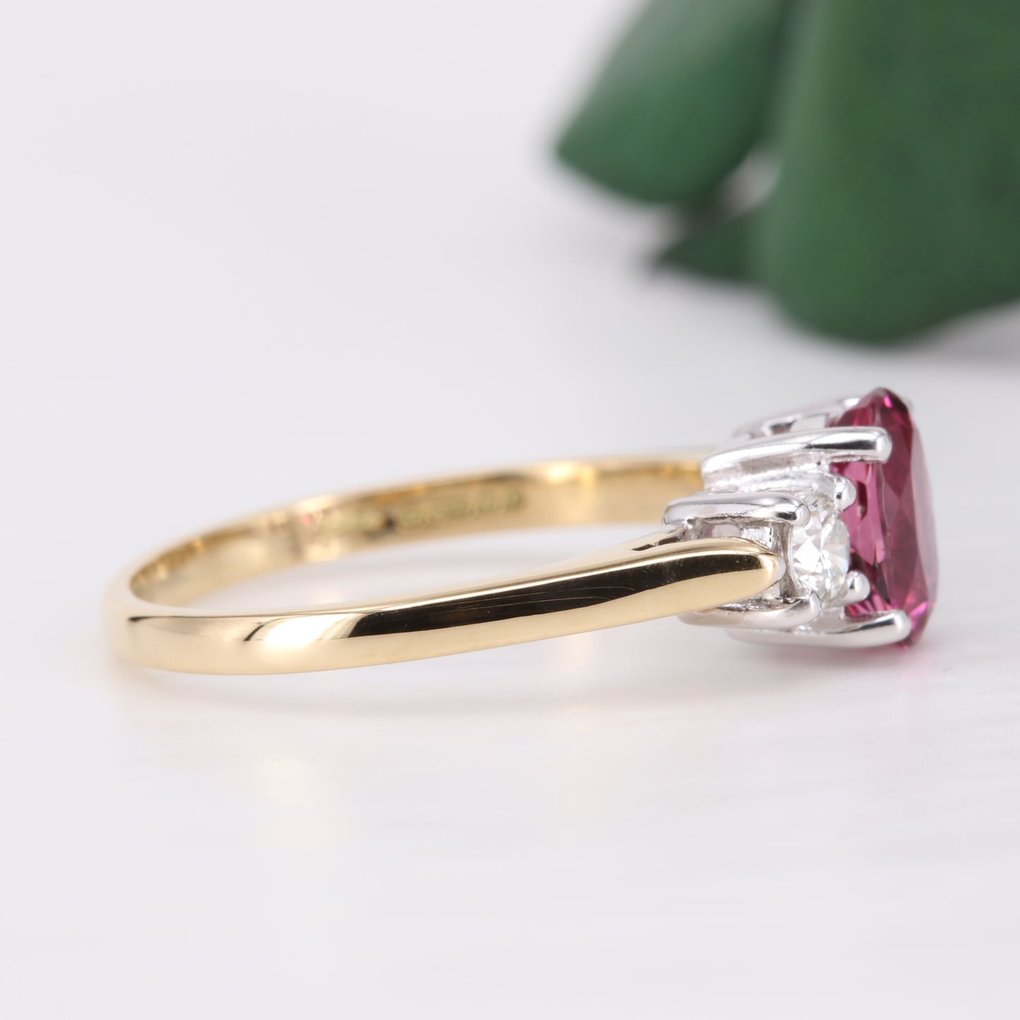 Pink Tourmaline and Diamond Trilogy 18ct Gold Ring