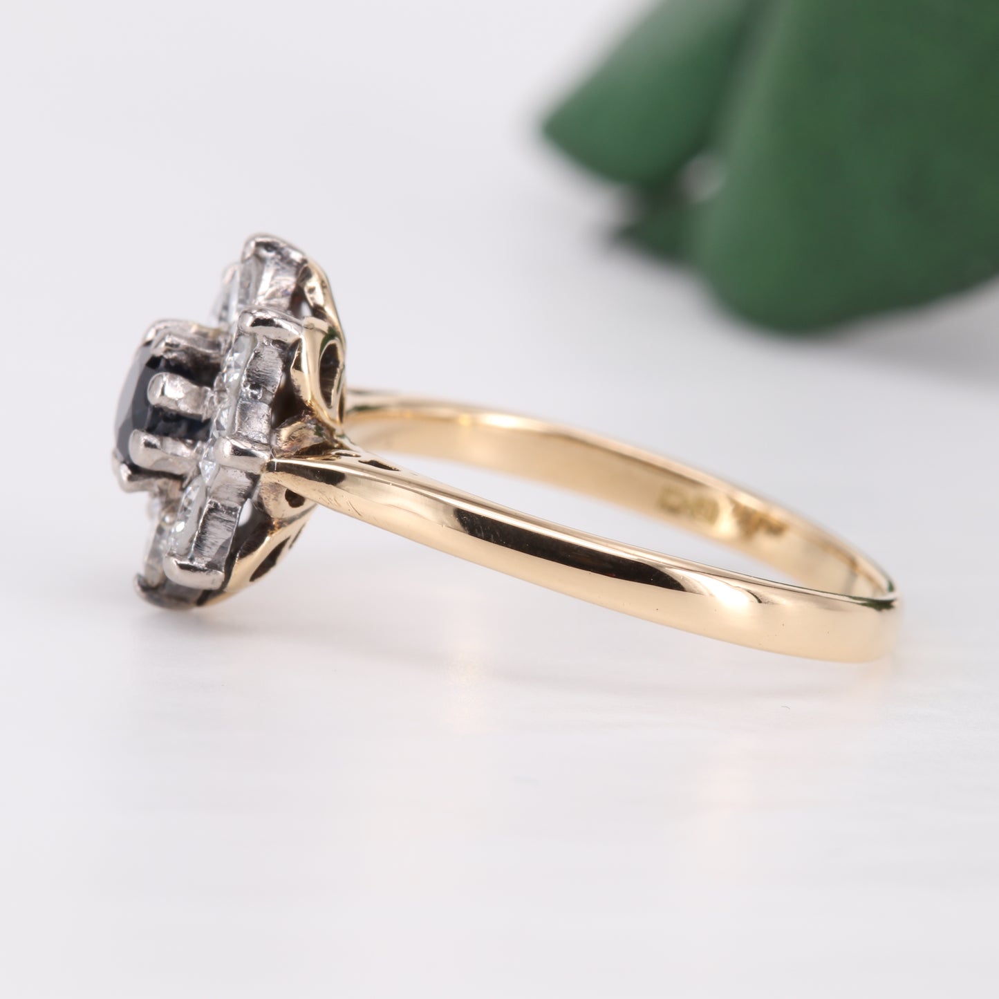 Sapphire and Diamond Flower Halo 18ct Gold Ring 1979