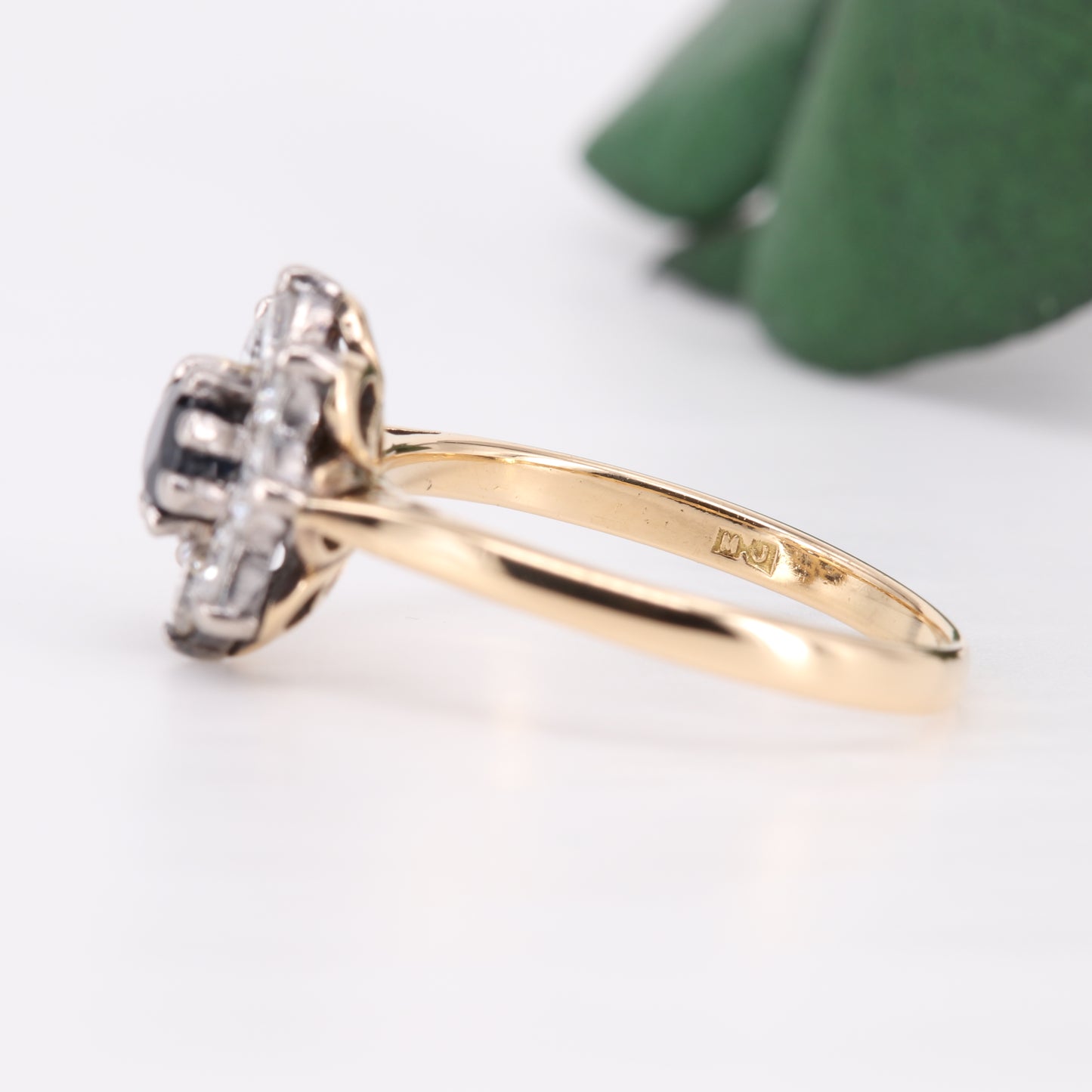 Sapphire and Diamond Flower Halo 18ct Gold Ring 1979