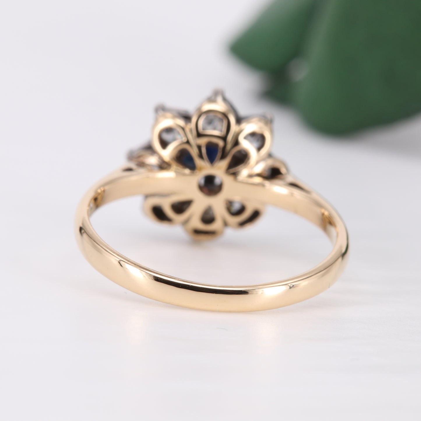 Sapphire and Diamond Flower Halo 18ct Gold Ring 1979