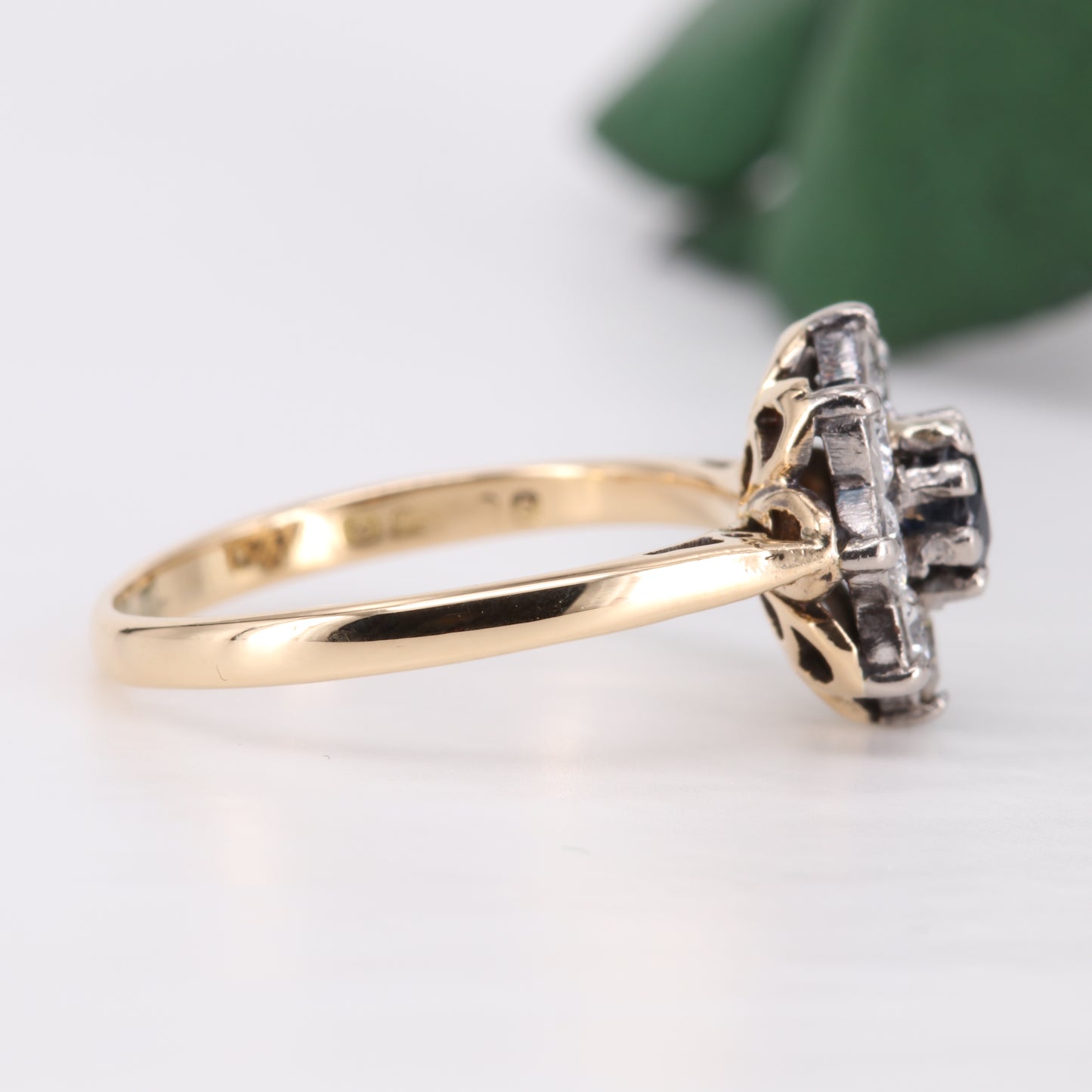 Sapphire and Diamond Flower Halo 18ct Gold Ring 1979