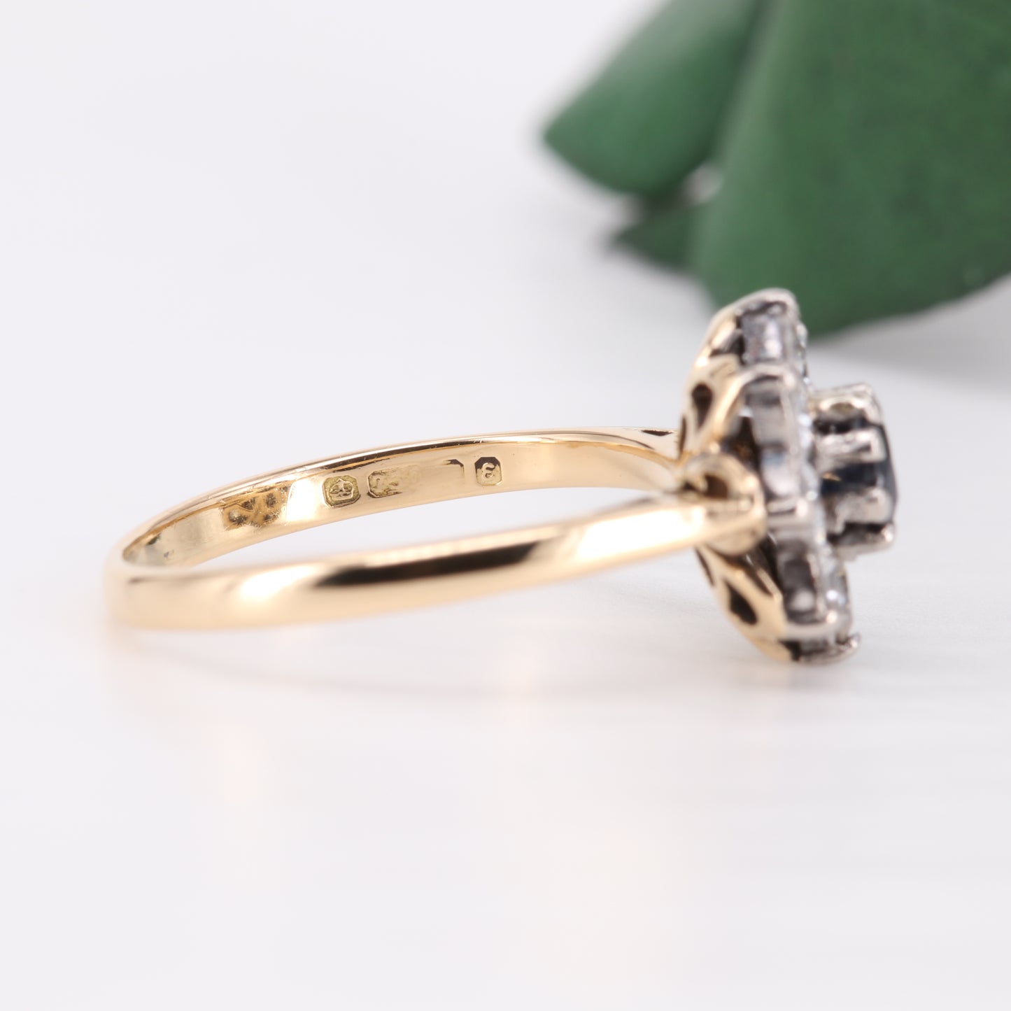 Sapphire and Diamond Flower Halo 18ct Gold Ring 1979