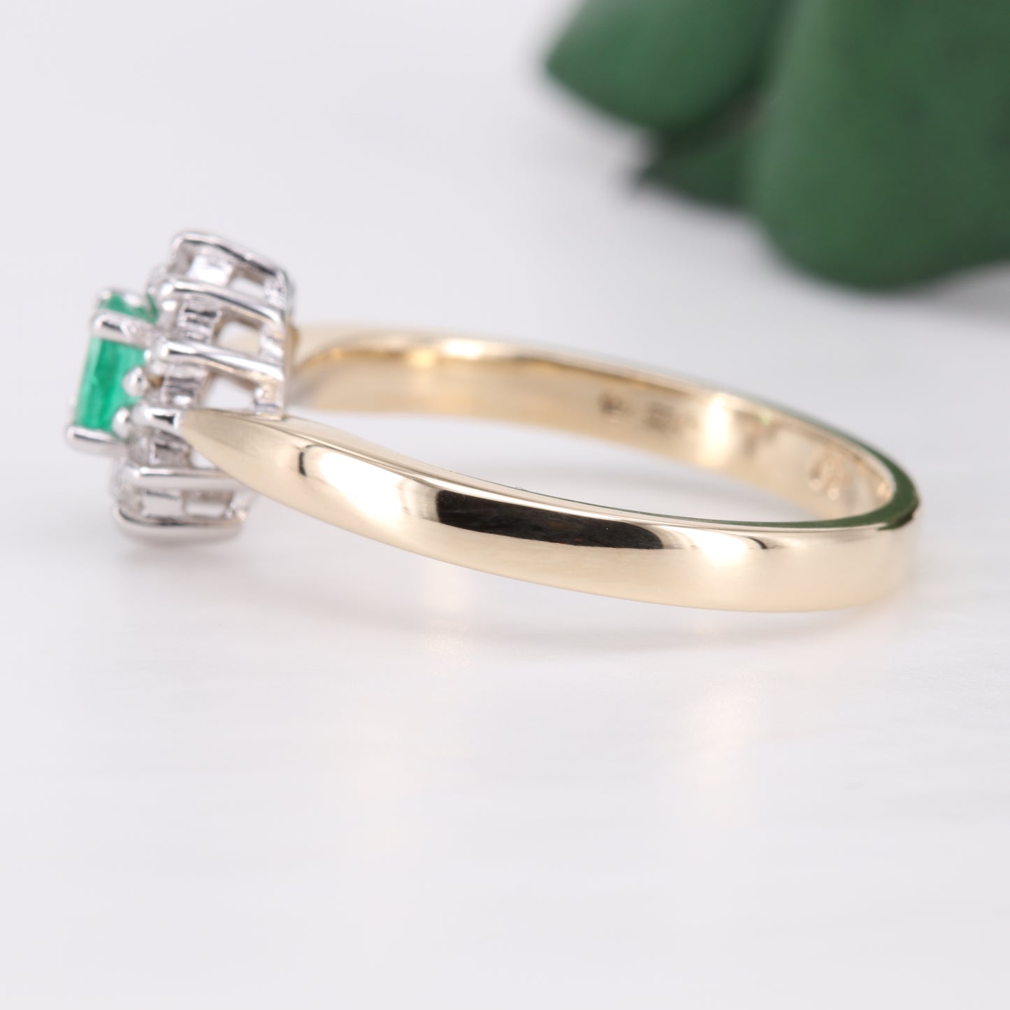 Emerald and Diamond 9ct Gold Halo Ring