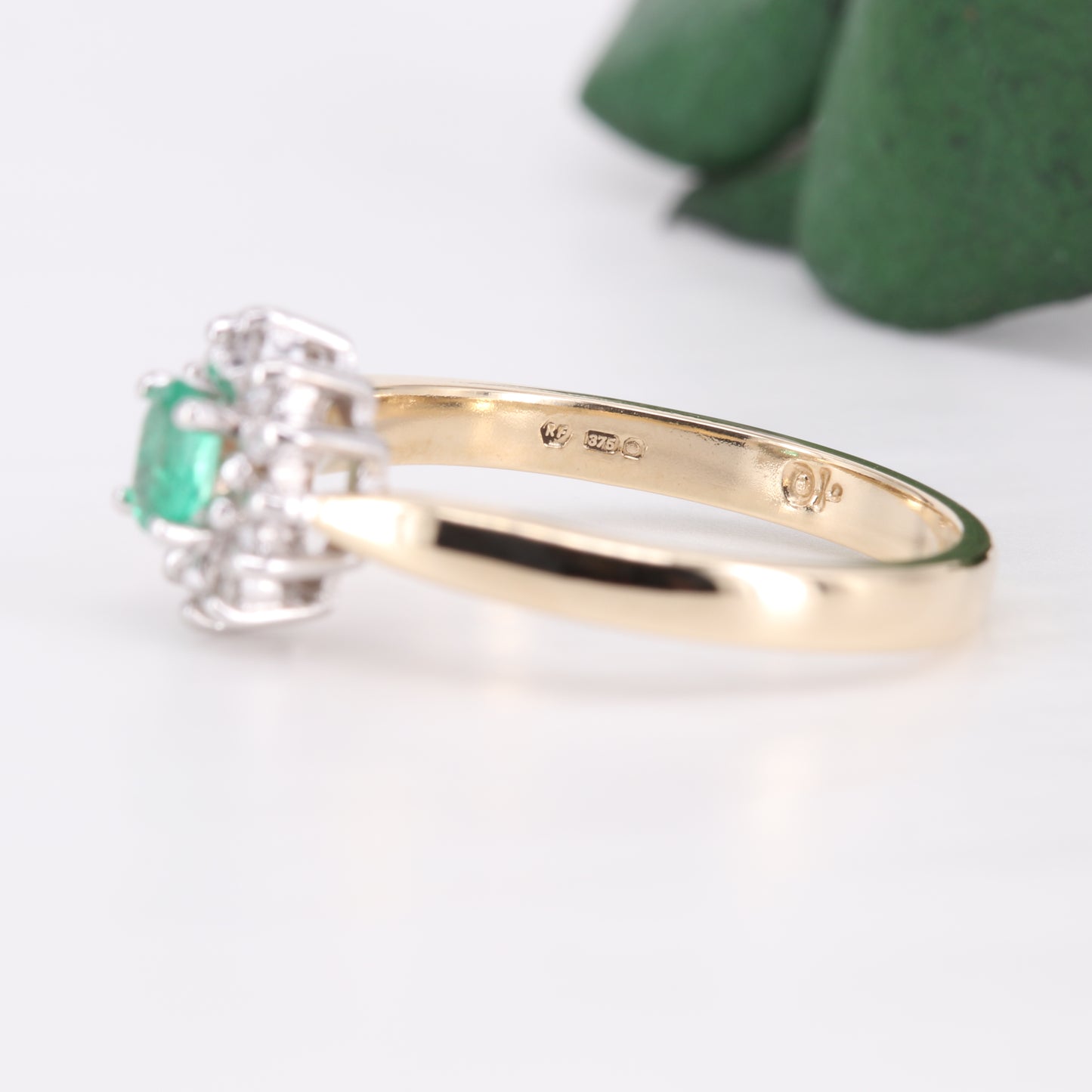 Emerald and Diamond 9ct Gold Halo Ring