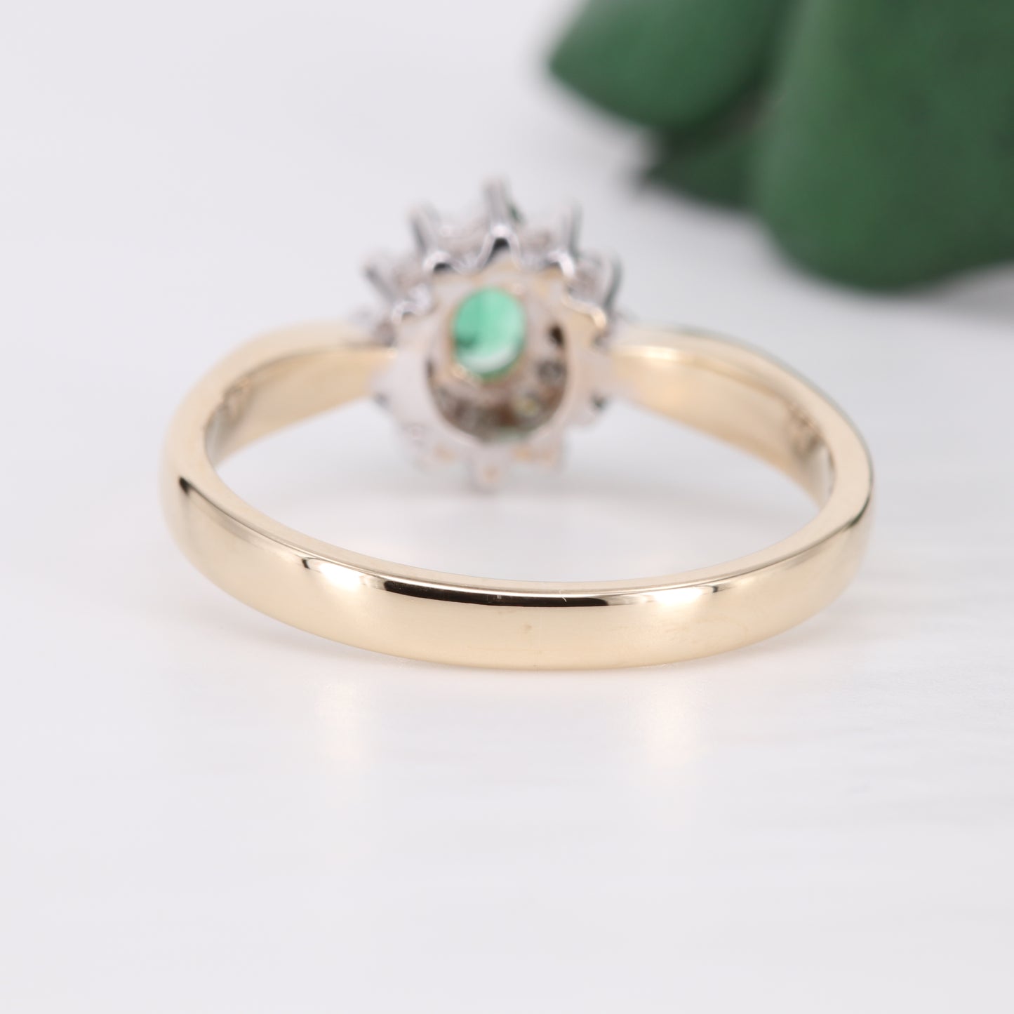 Emerald and Diamond 9ct Gold Halo Ring