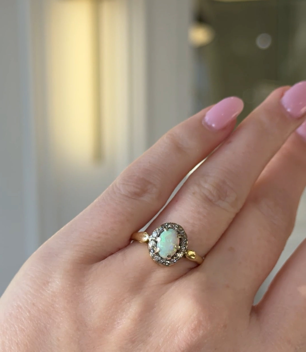 9ct Yellow Gold Opal and Diamond Halo Ring