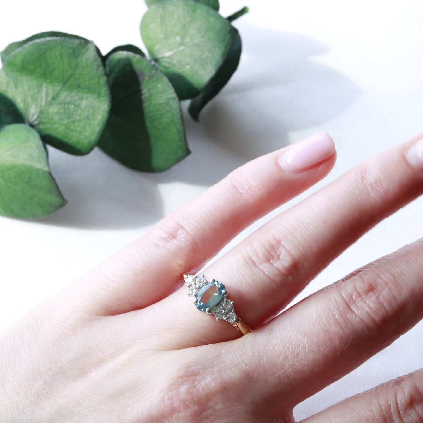 Aquamarine and Diamond Cluster 18ct Gold Ring 1991