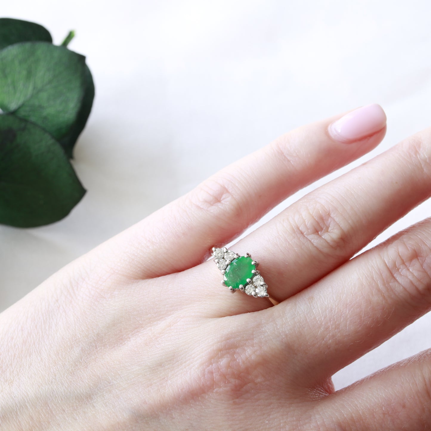 Emerald and Diamond Cluster 18ct Gold Ring 1977