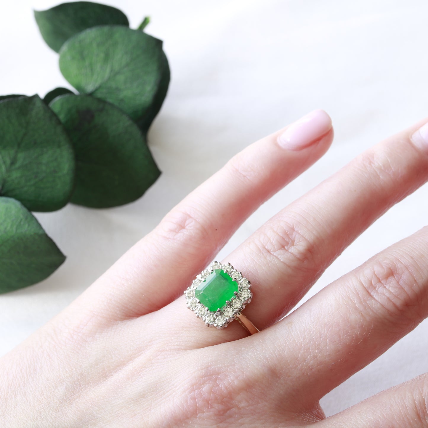 Emerald and Diamond Engagement 18ct Gold Ring 1976