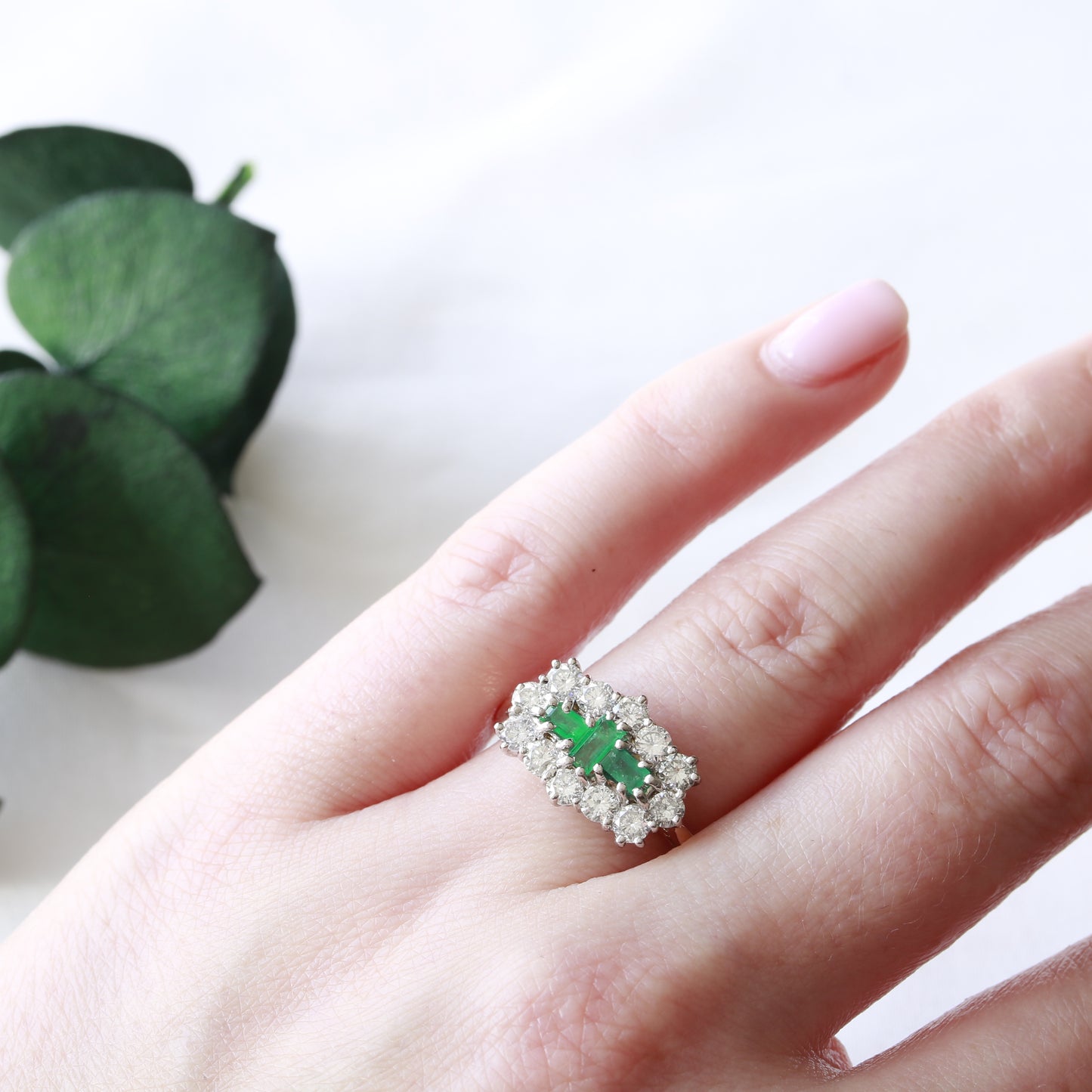 Emerald and Diamond Cluster 18ct Gold Ring