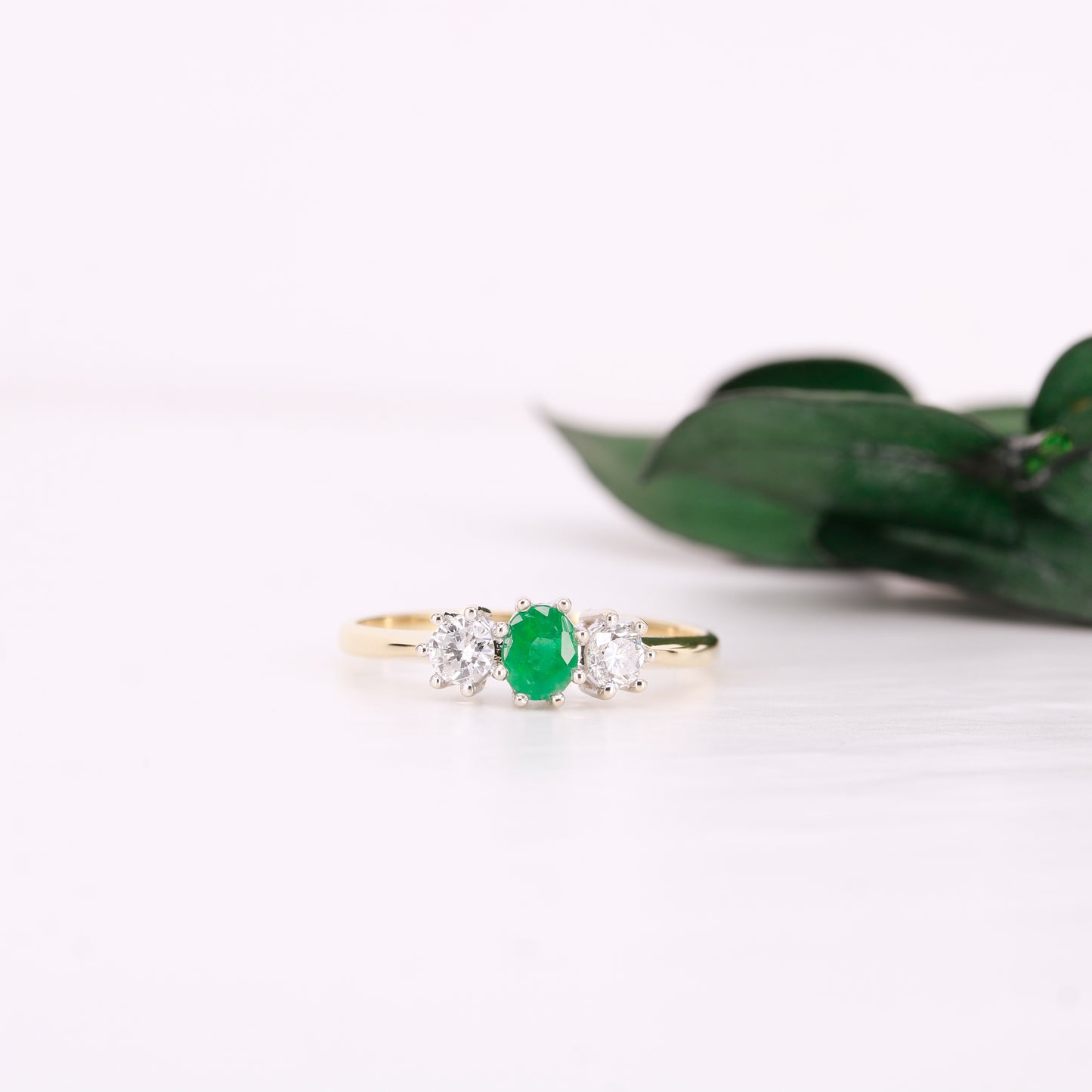 Oval Cut Emerald and Diamond Trilogy Ring 1989