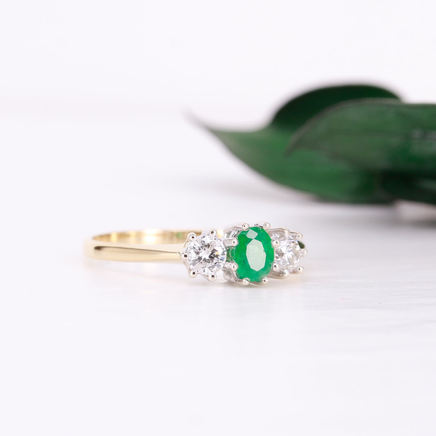 Oval Cut Emerald and Diamond Trilogy Ring 1989