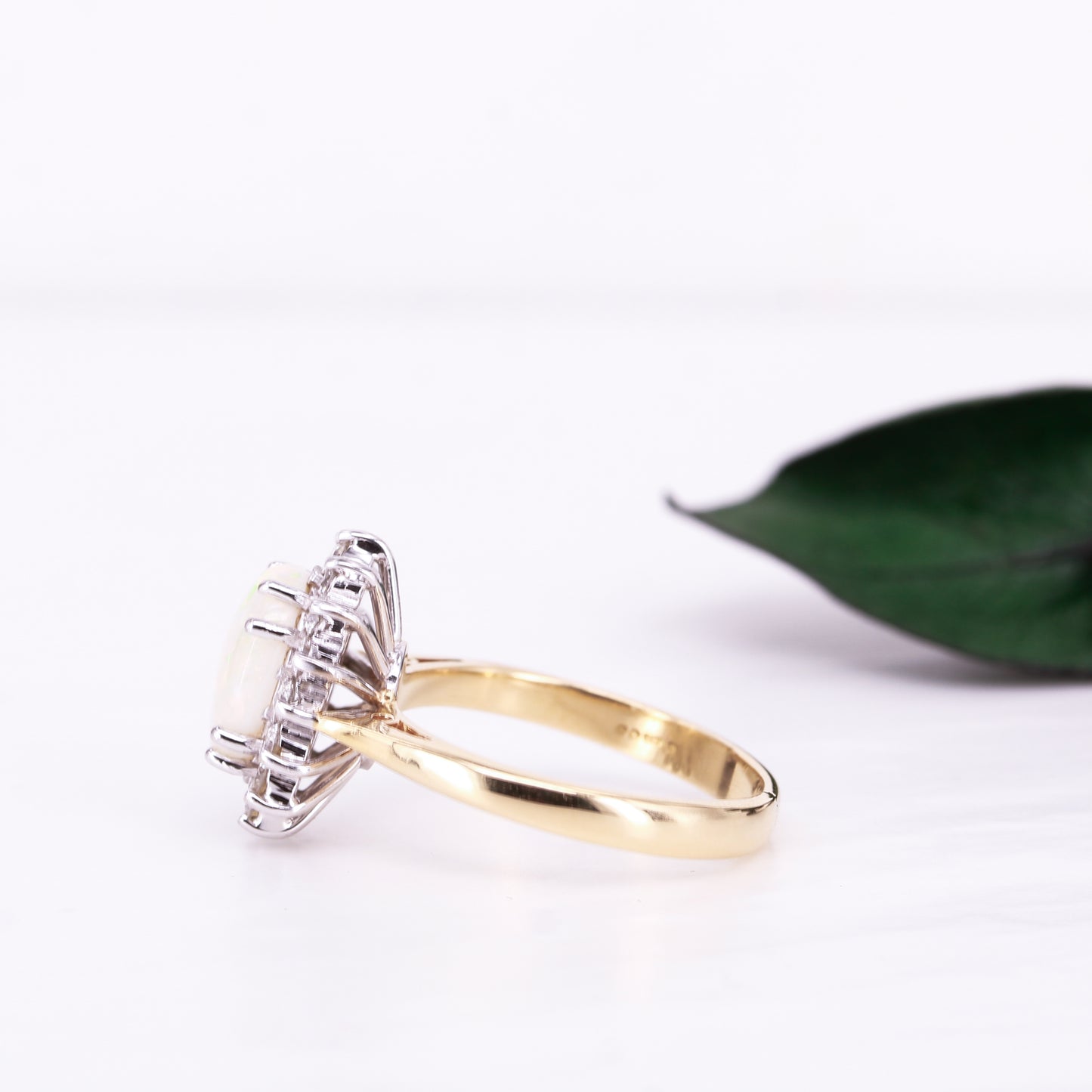 Opal and Diamond Halo Ring 18ct Yellow Gold