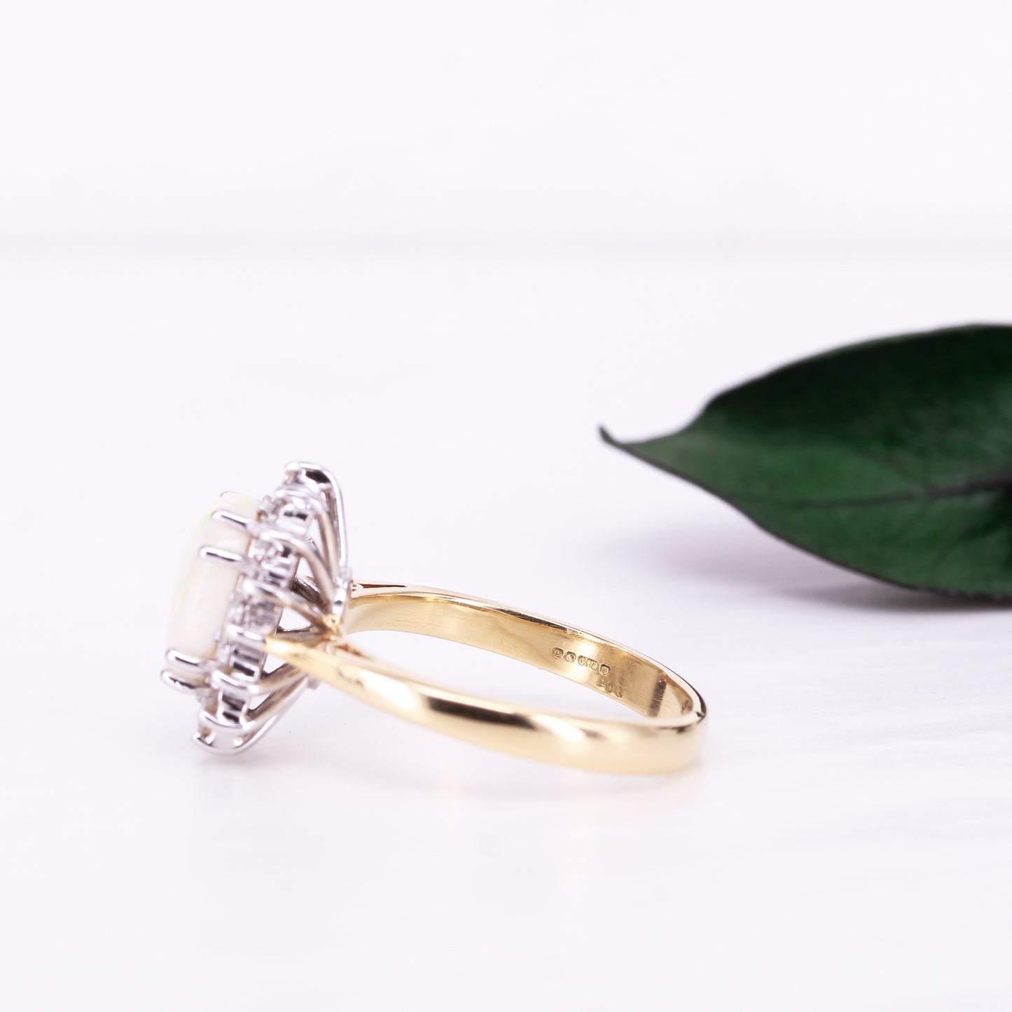 Opal and Diamond Halo Ring 18ct Yellow Gold
