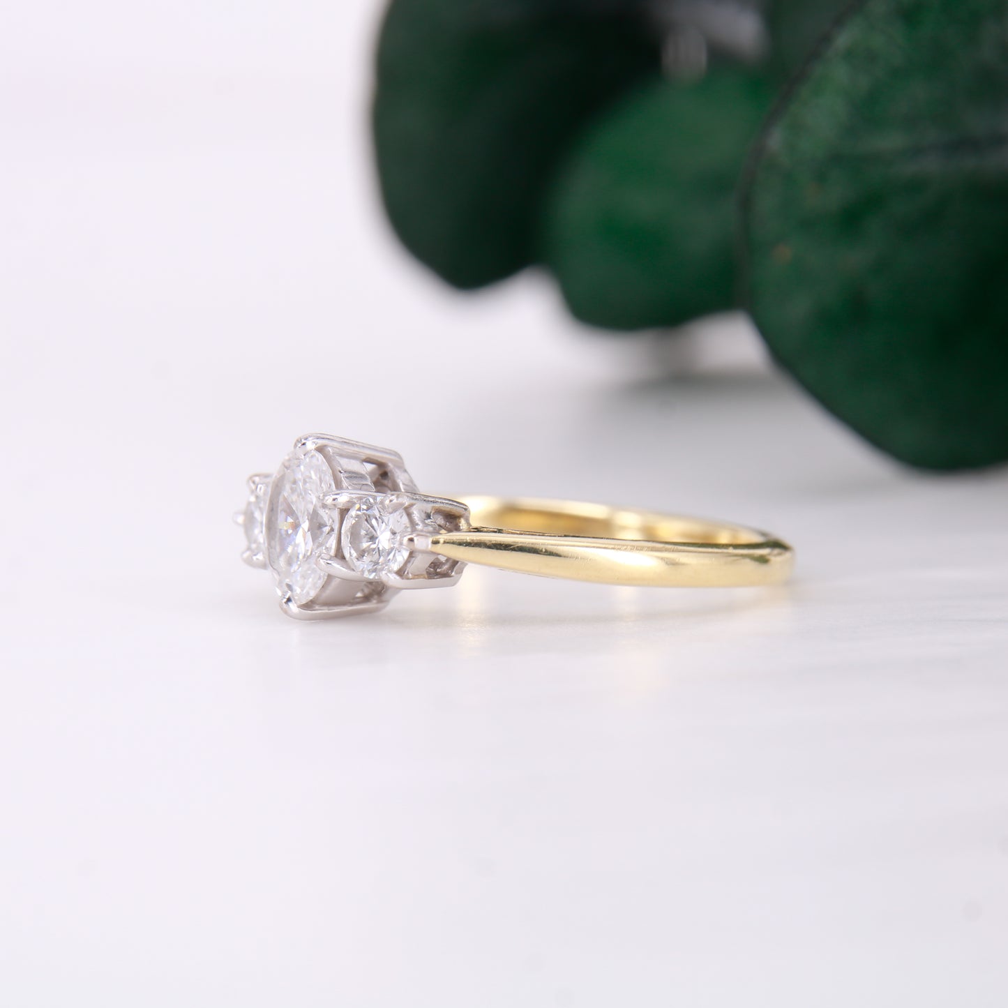 18ct yellow gold oval diamond engagement ring. Three stone oval diamond engagement ring.