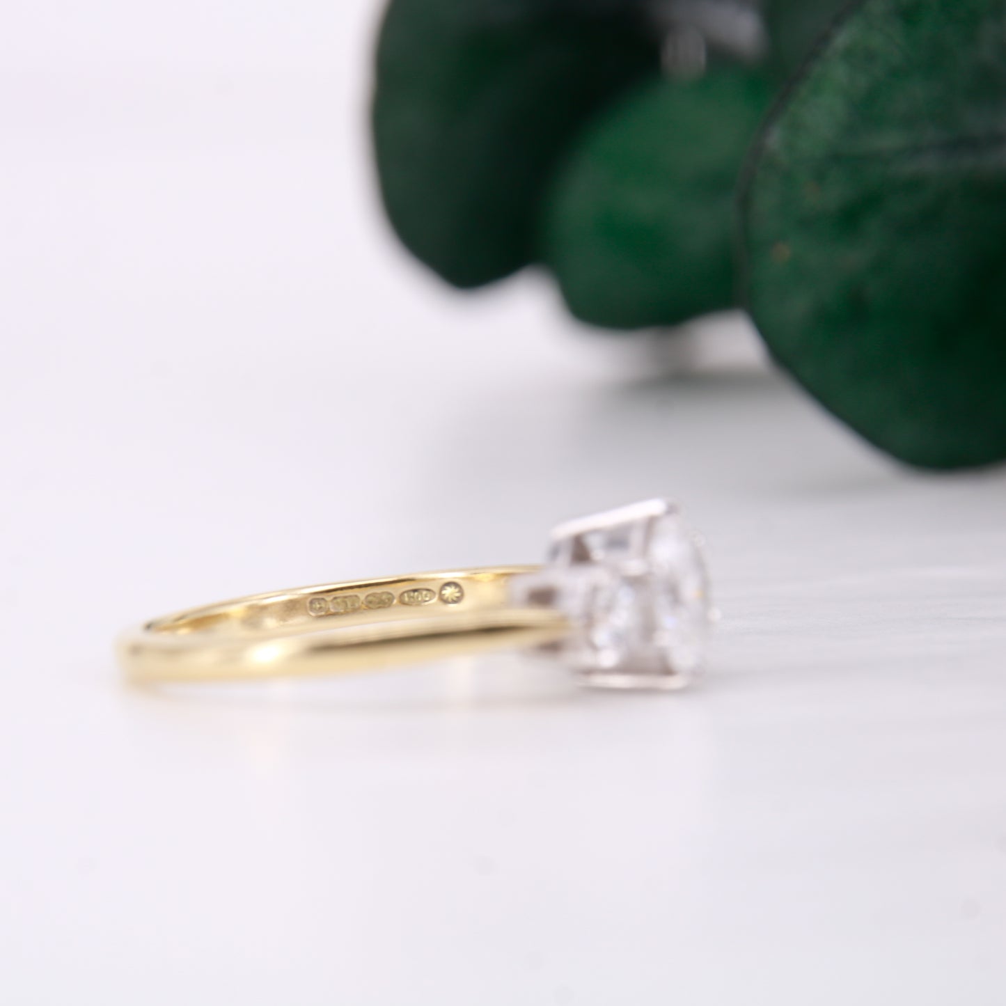 18ct yellow gold oval diamond engagement ring. Three stone oval diamond engagement ring.