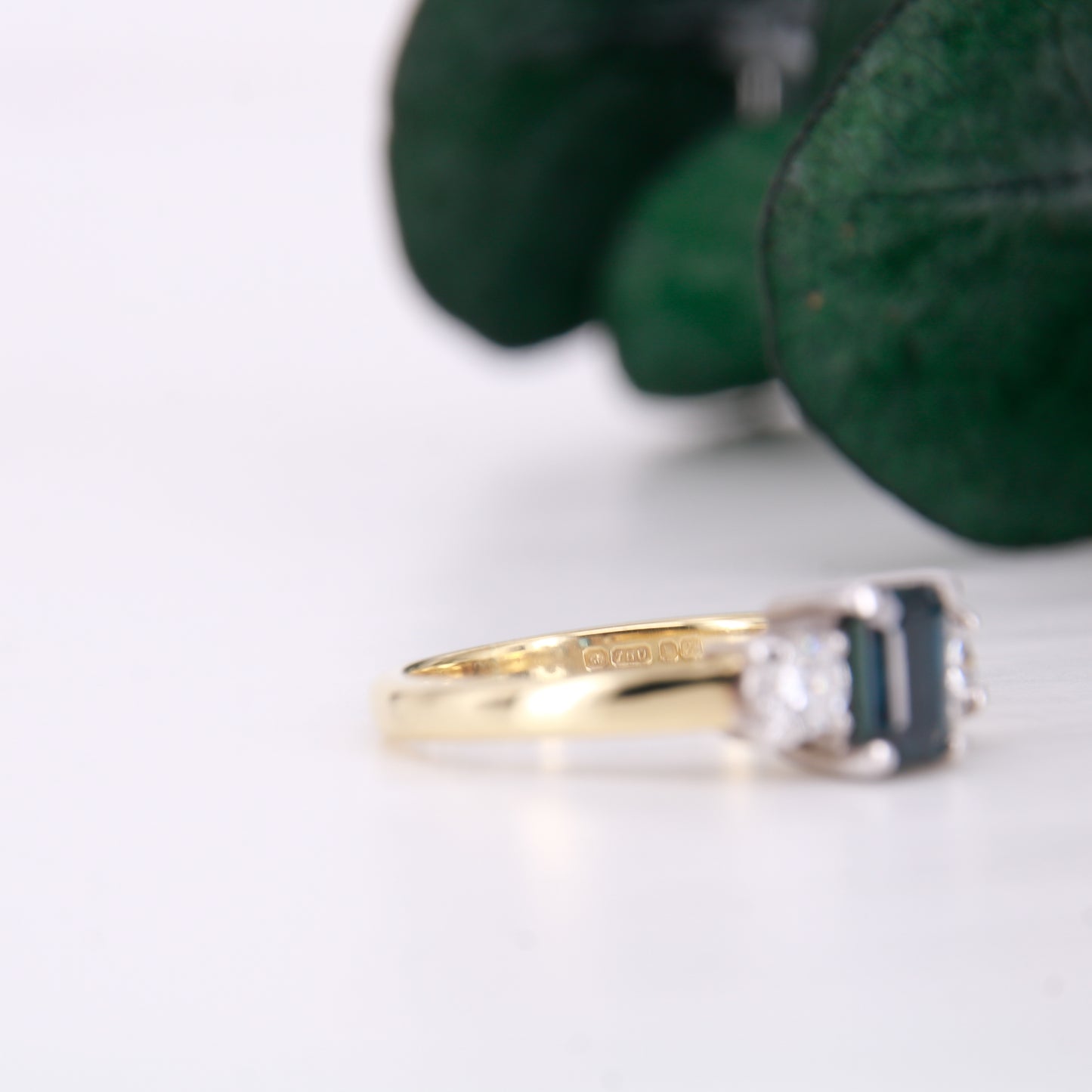 18ct Yellow gold Sapphire and Diamond Three Stone Ring Vintage Sapphire Ring