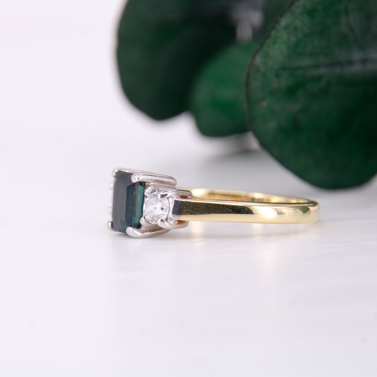 18ct Yellow gold Sapphire and Diamond Three Stone Ring Vintage Sapphire Ring