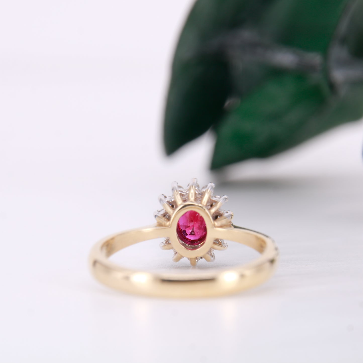 Vintage Garnet and Diamond Ring, Oval Cut Garnet surrounded by a halo of diamonds set in 9ct yellow gold. January birthstone engagement ring.