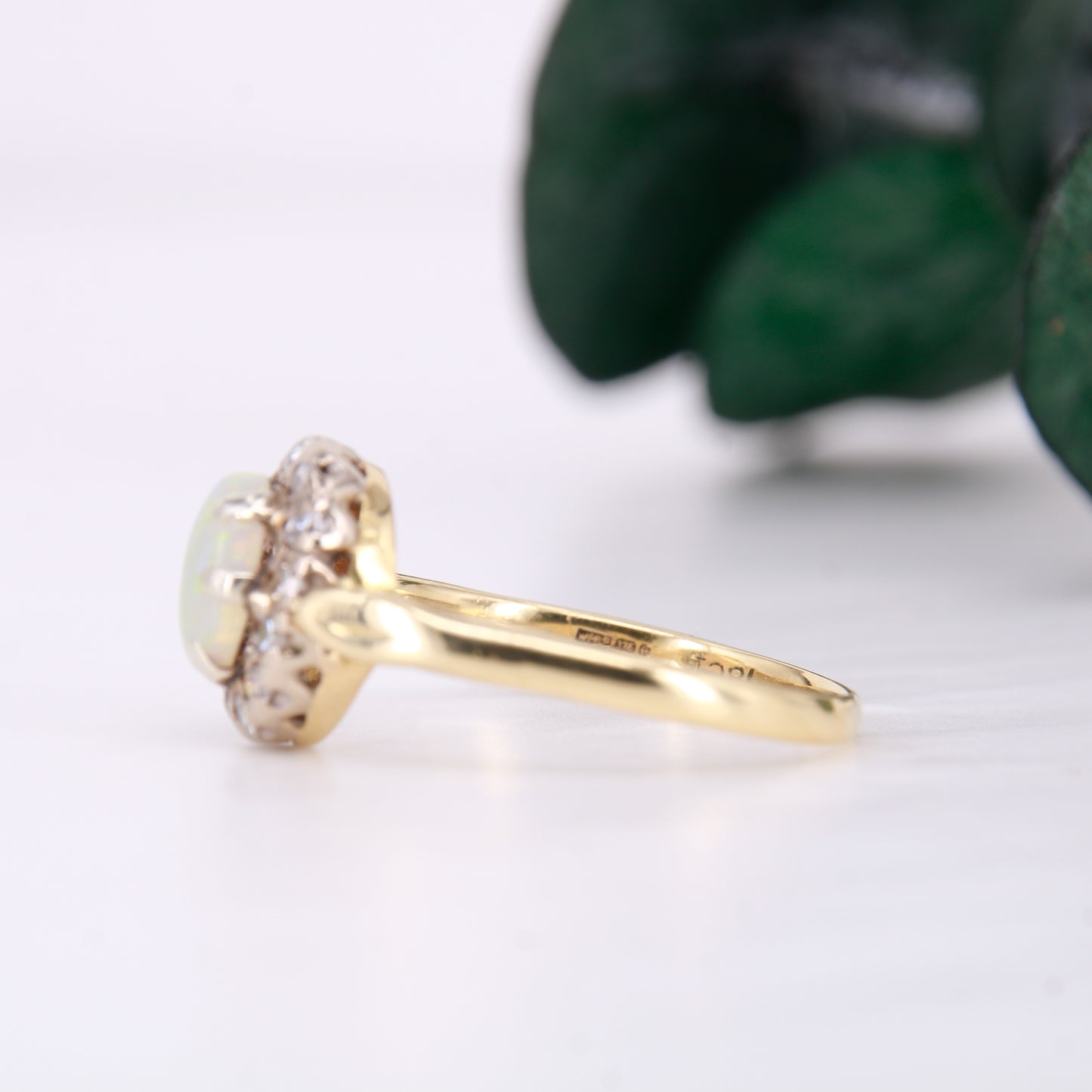 Vintage Opal and Diamond Ring, Antique Opal and Diamond Halo Ring 18ct Yellow Gold.