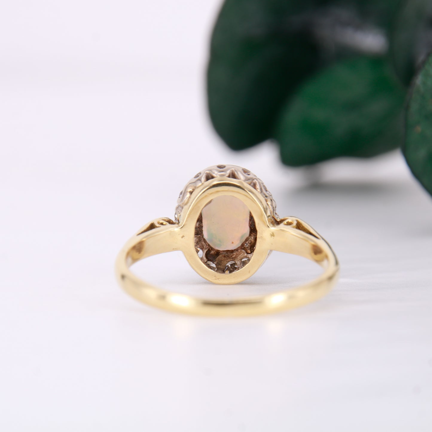 Vintage Opal and Diamond Ring, Antique Opal and Diamond Halo Ring 18ct Yellow Gold.