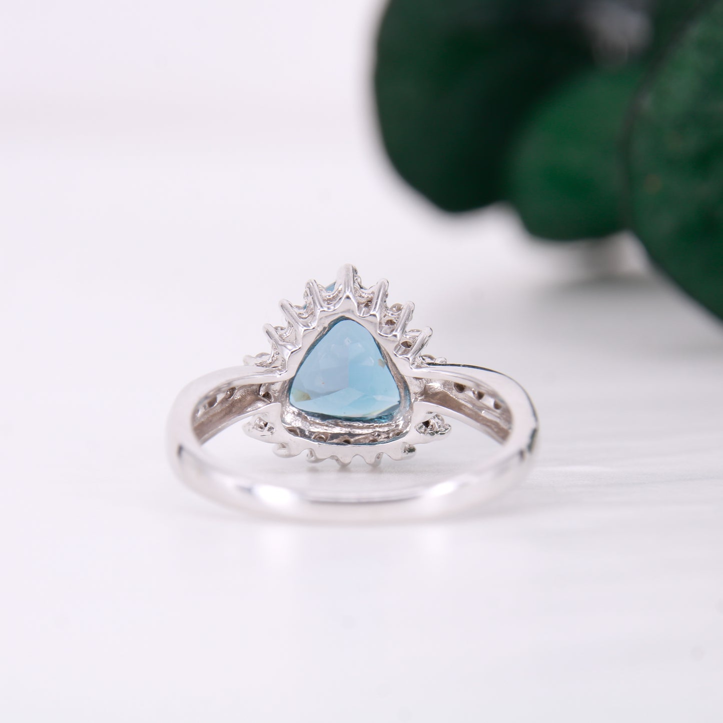 9ct White Gold Trillion Cut Blue Topaz and Diamond Ring