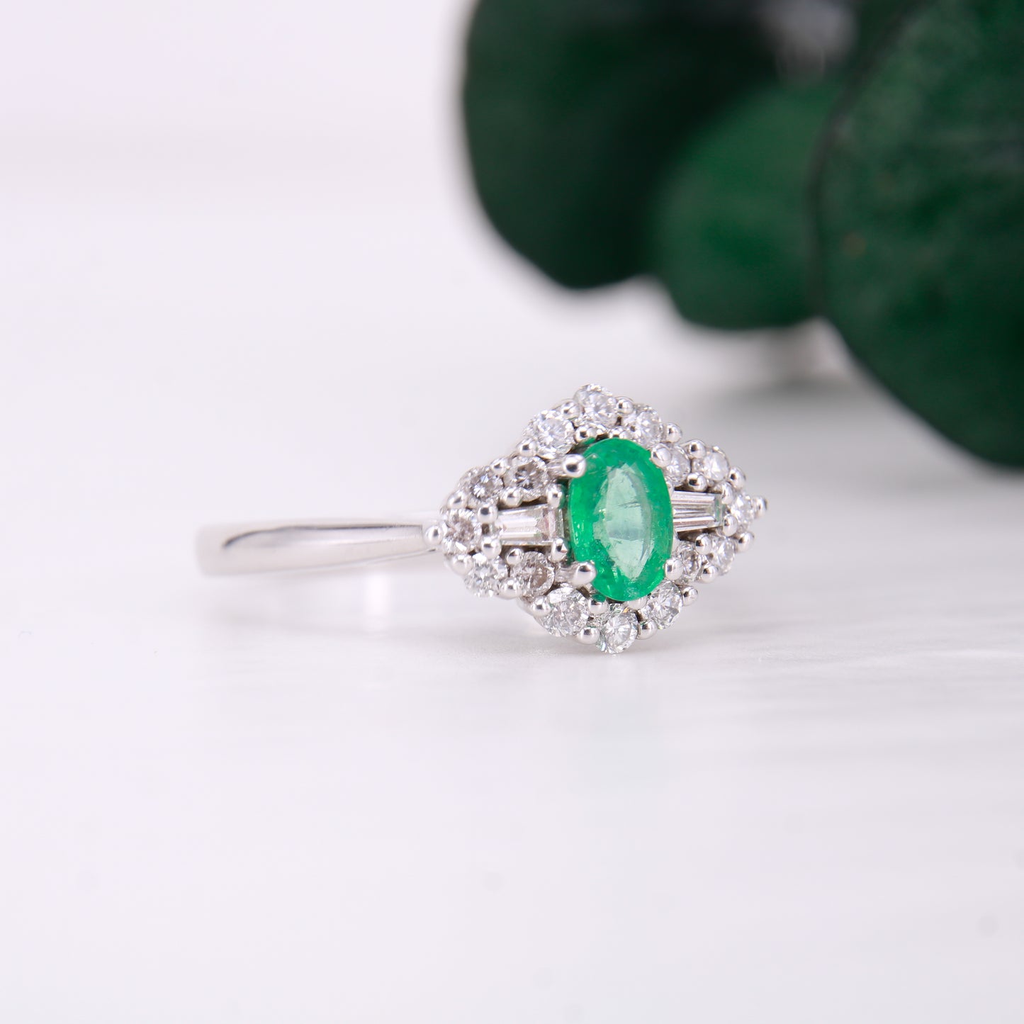 18ct White Gold Emerald and Diamond Cluster Ring
