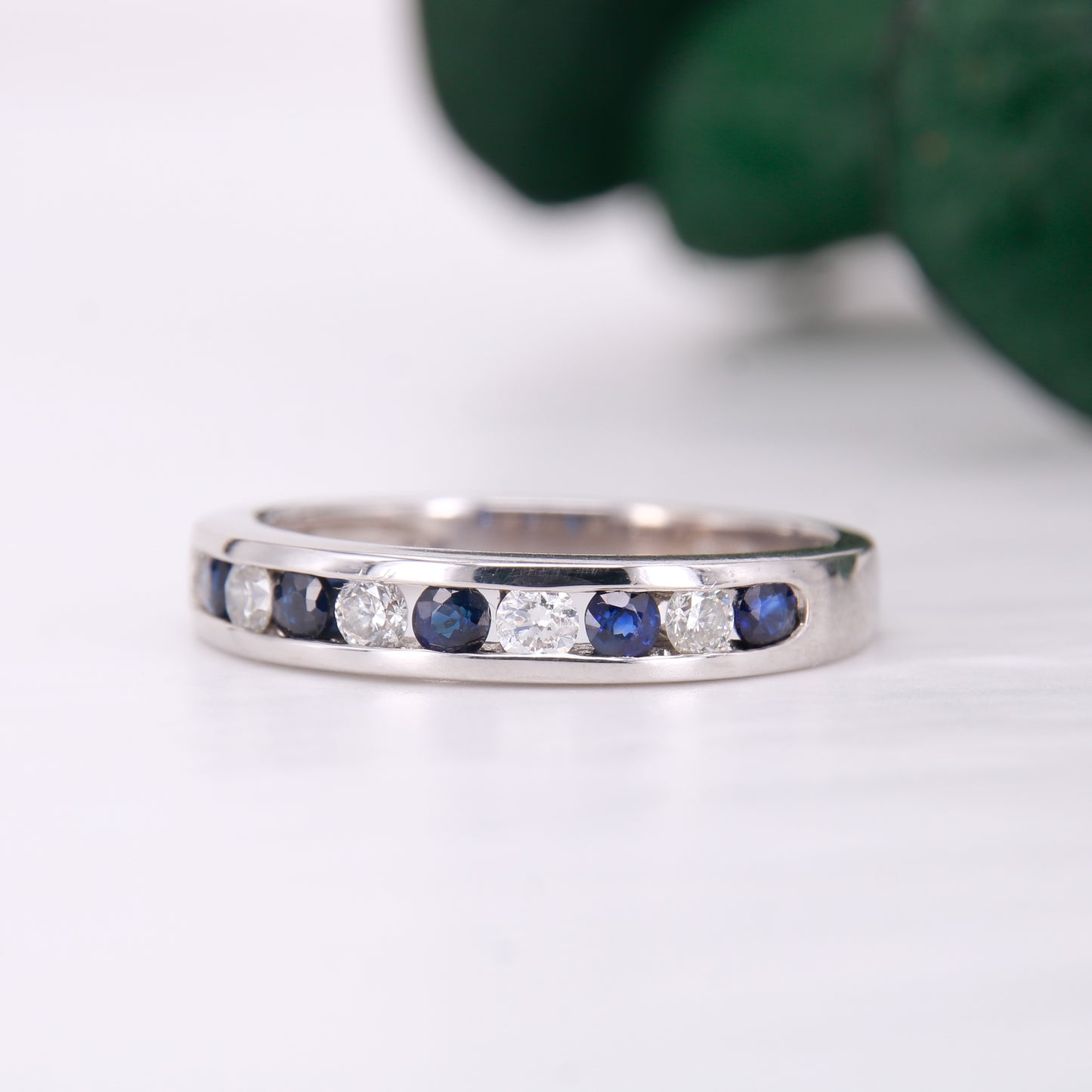 Preowned Sapphire and Diamond Eternity Channel Set Ring 18ct White Gold