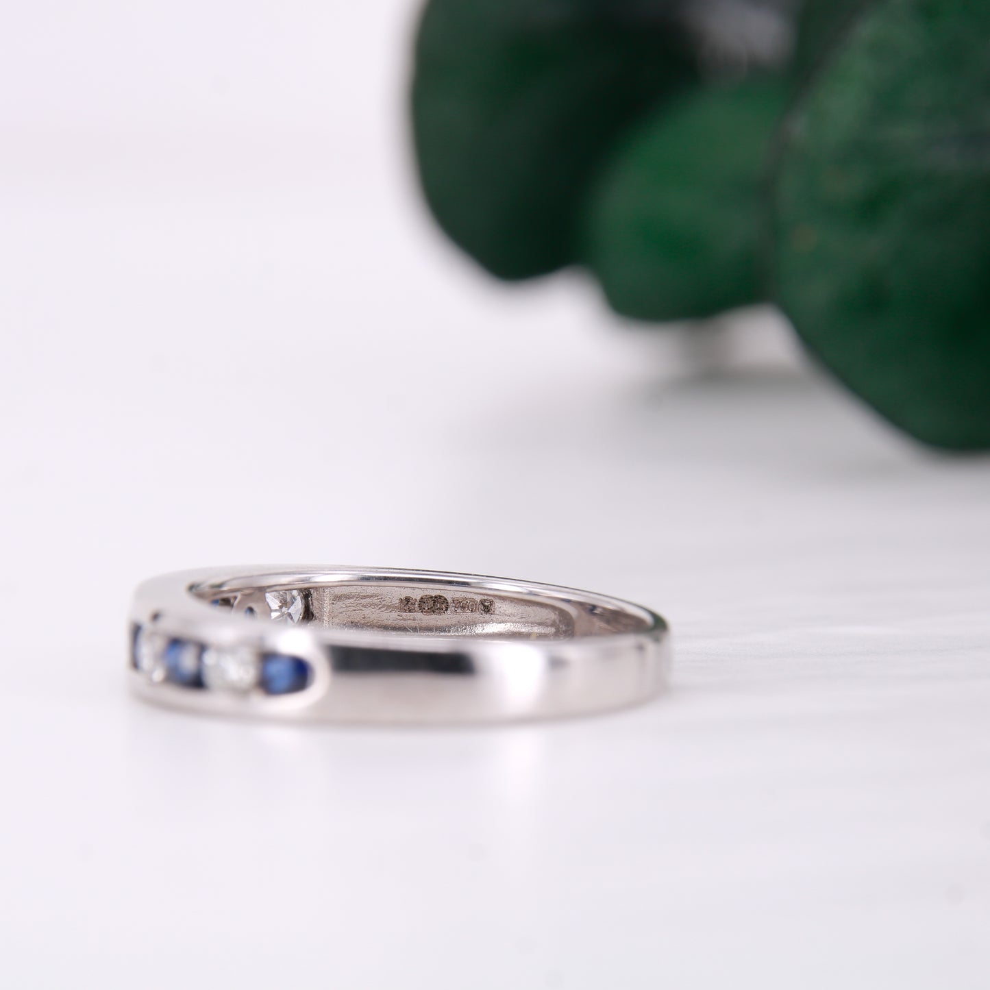 Preowned Sapphire and Diamond Eternity Channel Set Ring 18ct White Gold