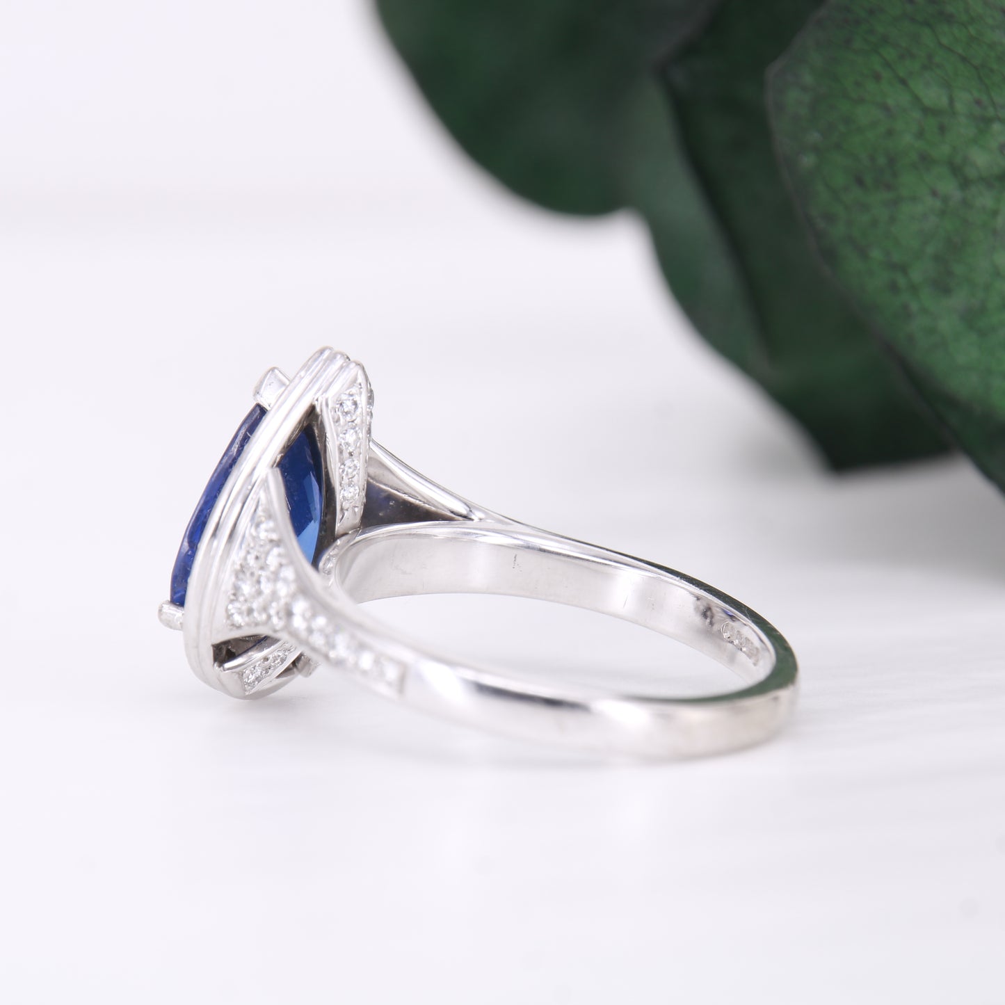 Pear Cut Sapphire and Diamond Engagement Ring