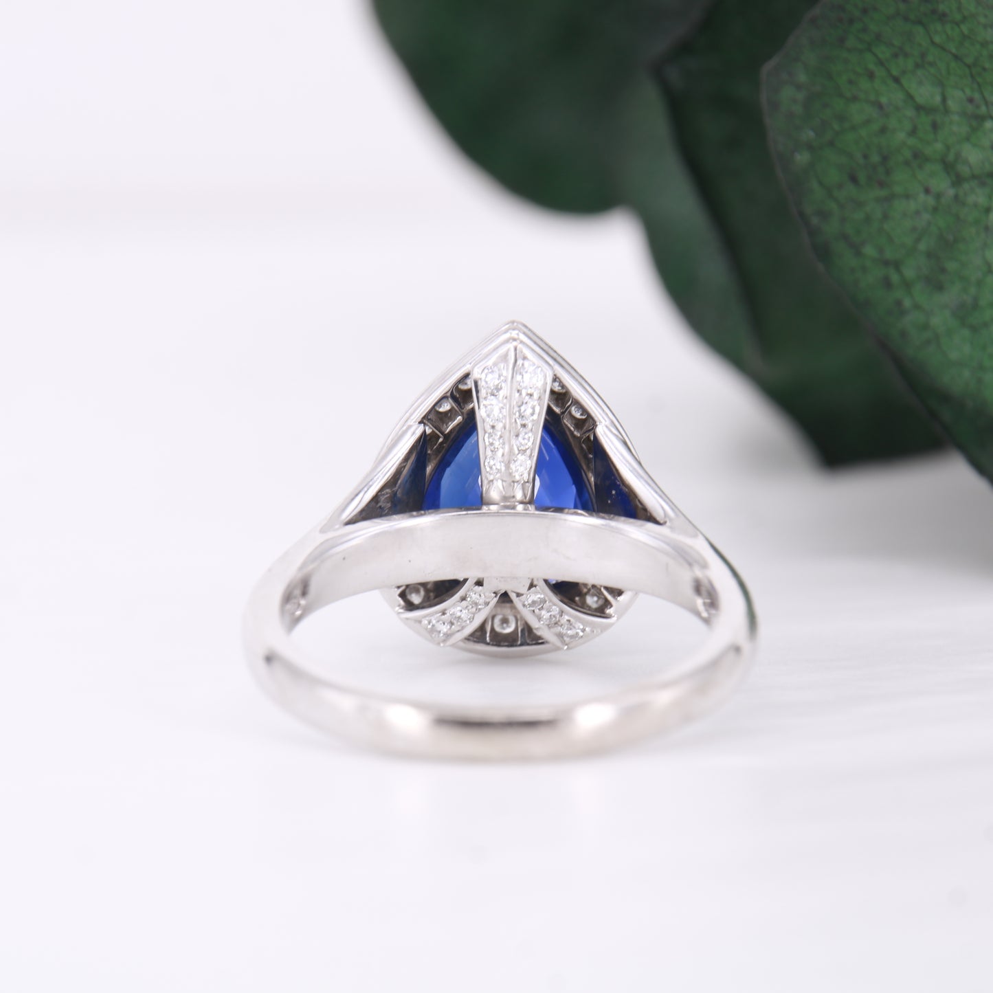 Pear Cut Sapphire and Diamond Engagement Ring