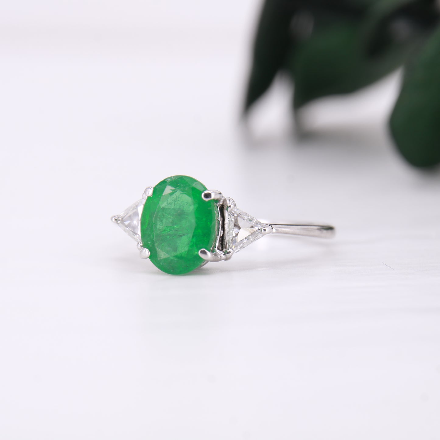 Emerald and Diamond 18ct Gold Ring Trilliant Cut 1.60ct