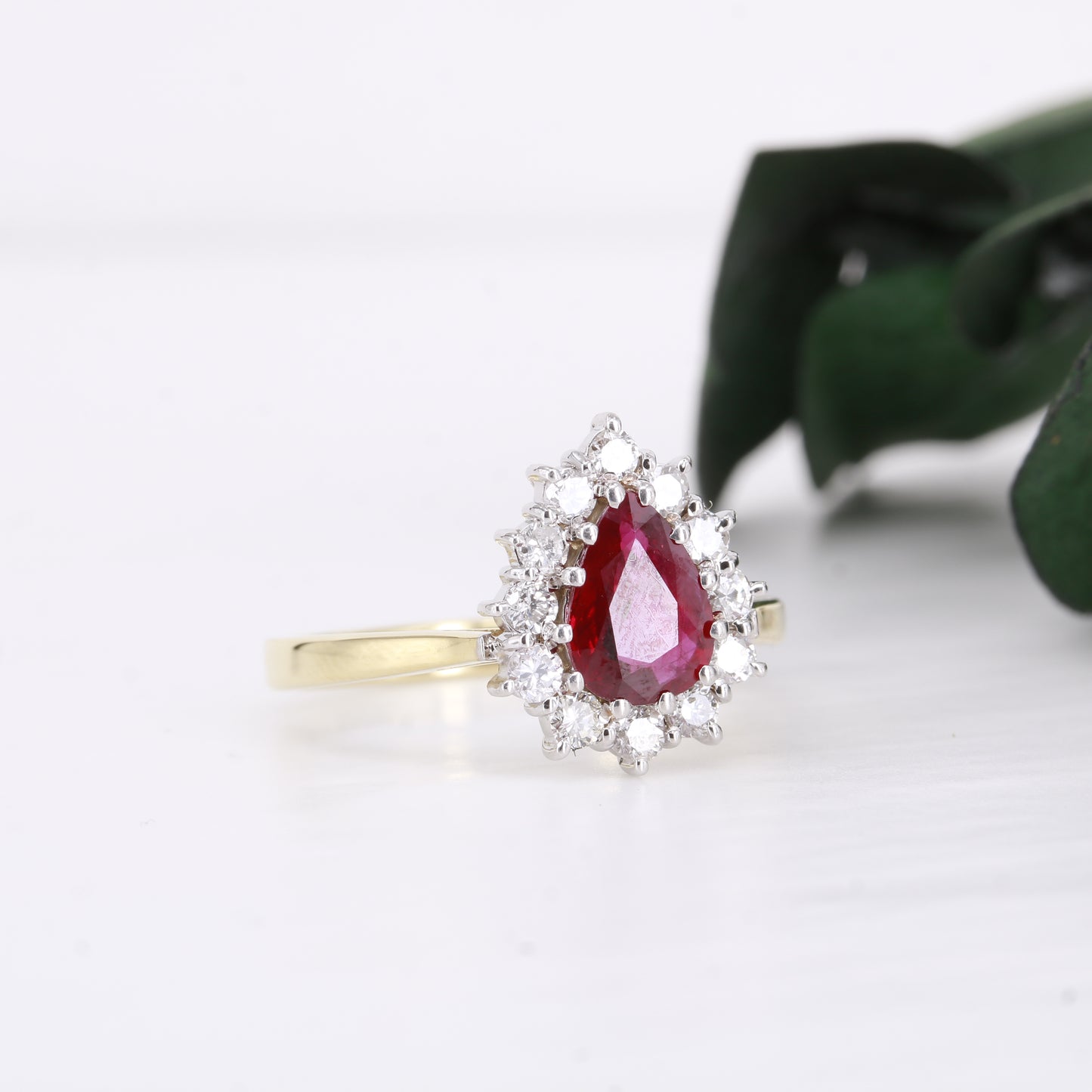 Ruby and Diamond 18ct Gold Pear Cut Ring Vintage Secondhand Pre-Owned Jewellery Side 2