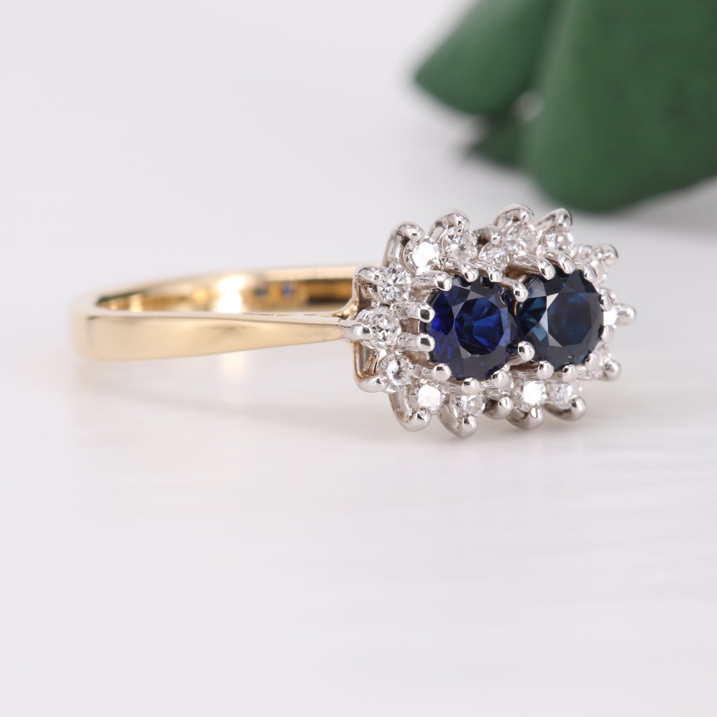 Sapphire and Diamond Two-Stone 18ct Gold Ring 1981 Vintage Secondhand Pre-Owned Jewellery Side 2