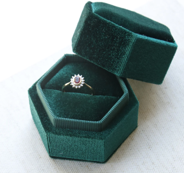 9ct Yellow Gold Oval Cut Garnet and Diamond Halo Ring