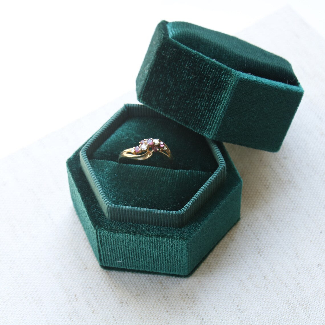 Secondhand Vintage Ruby and Diamond Twist ring. Ruby eternity ring 9ct yellow gold.