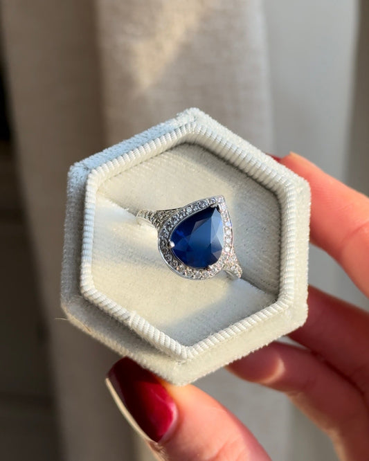 Pear Cut Sapphire and Diamond Engagement Ring