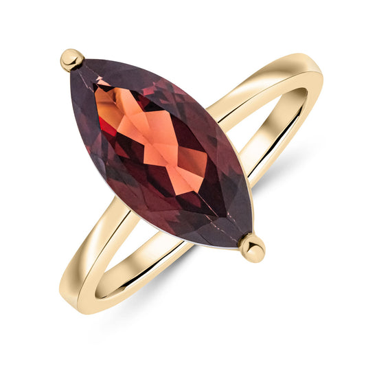 9ct Yellow Gold Marquise Garnet Claw Ring