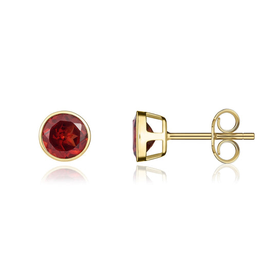 Garnet January Birthstone Stud Earrings 9ct Yellow Gold