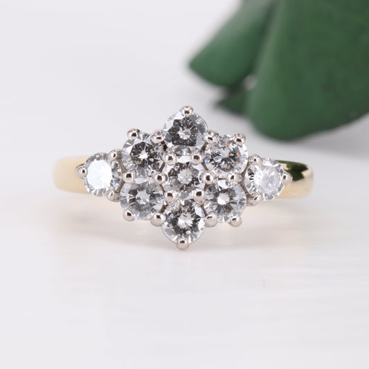 Diamond Cluster Ring 1.00ct 18ct Gold Vintage Secondhand Pre-Owned Jewellery Front