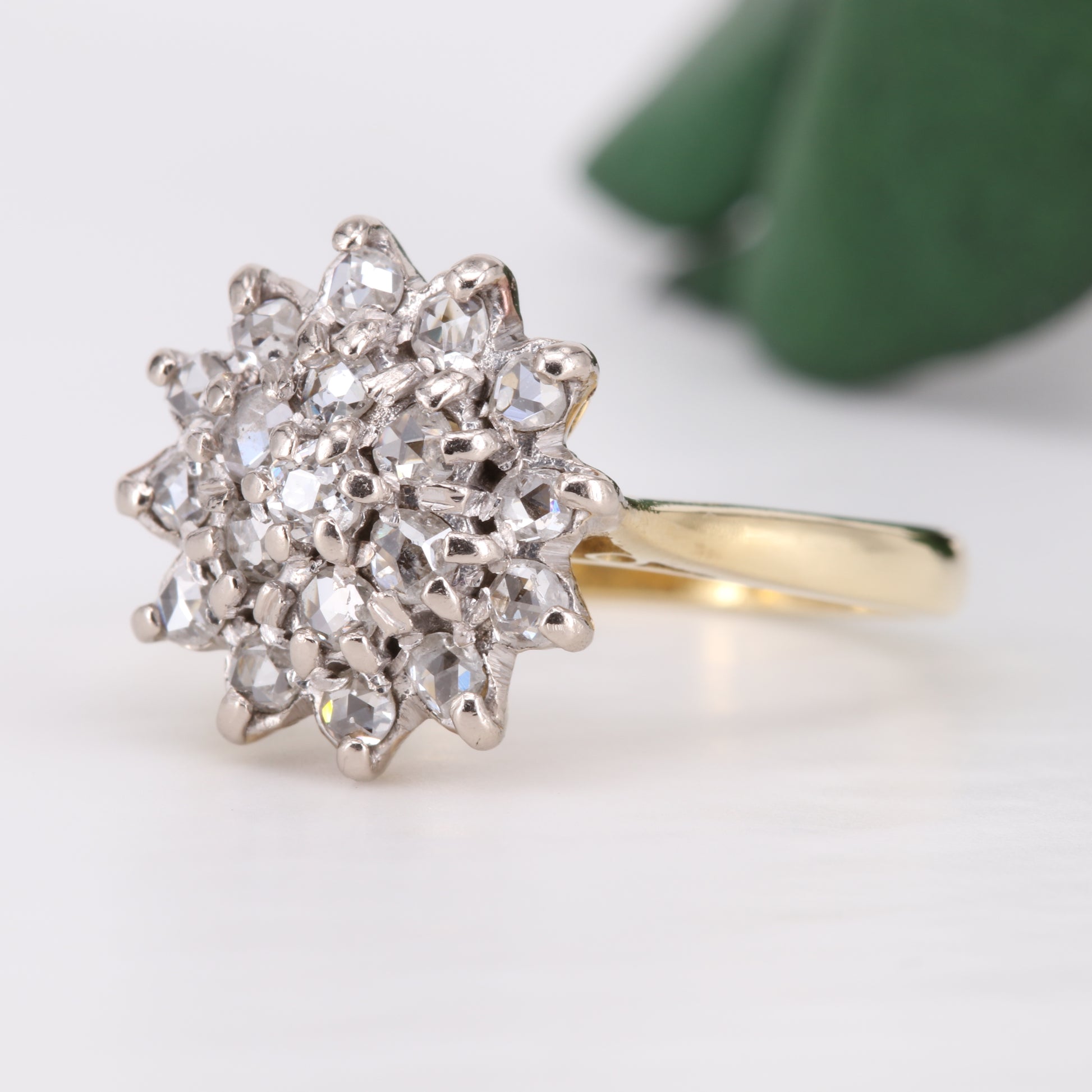 Diamond Flower Cluster 18ct Gold Ring 1984 Vintage Secondhand Pre-Owned Jewellery Side 1