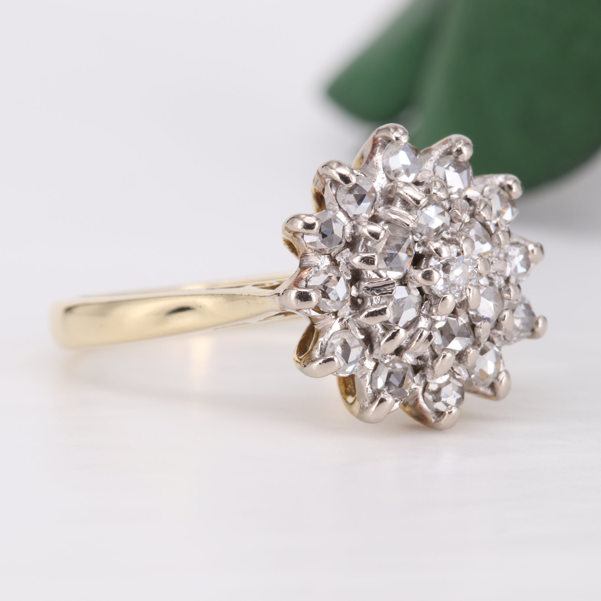 Diamond Flower Cluster 18ct Gold Ring 1984 Vintage Secondhand Pre-Owned Jewellery Side 2