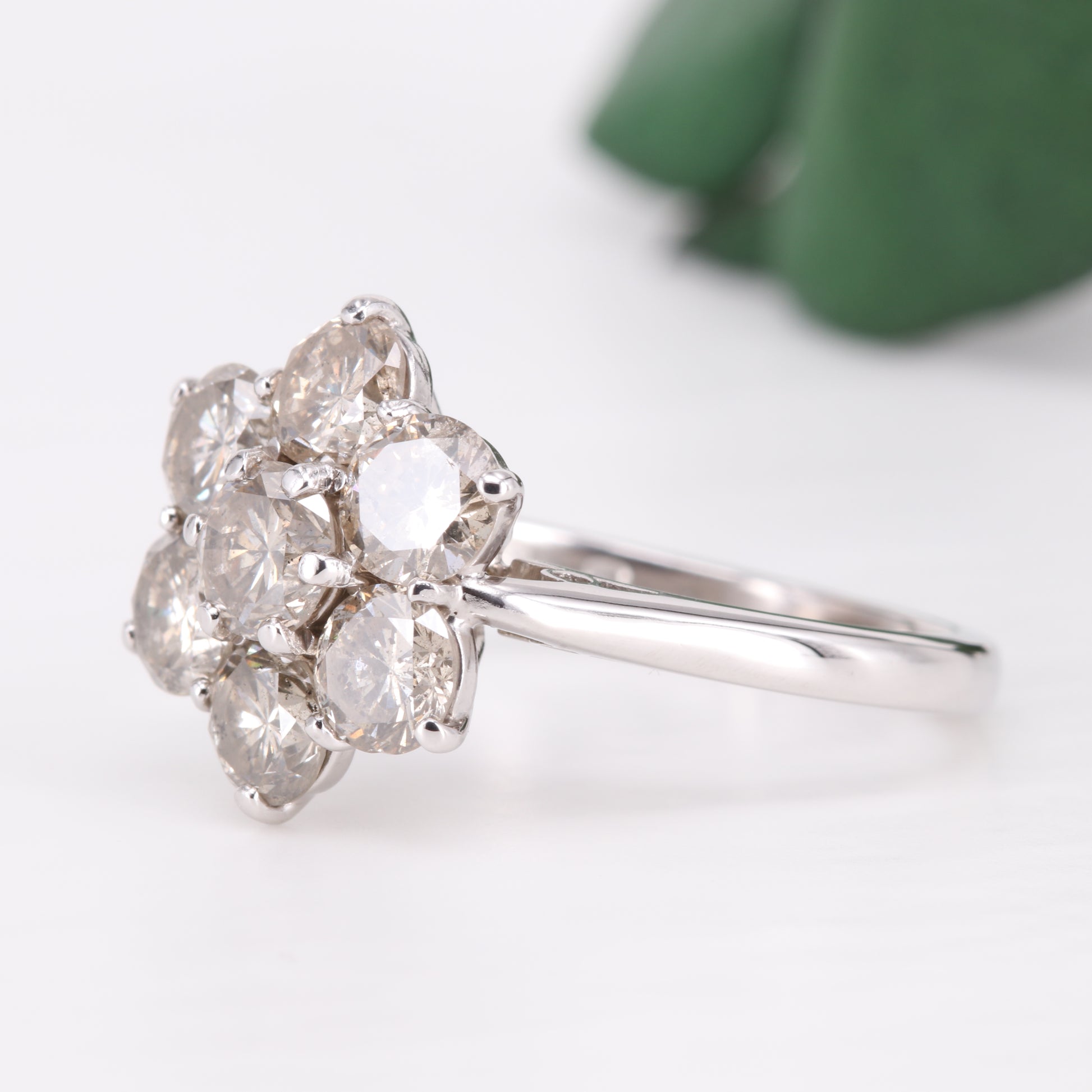 Diamond Flower Cluster Ring 18ct White Gold 2.45ct Vintage Secondhand Pre-Owned Jewellery Side 1