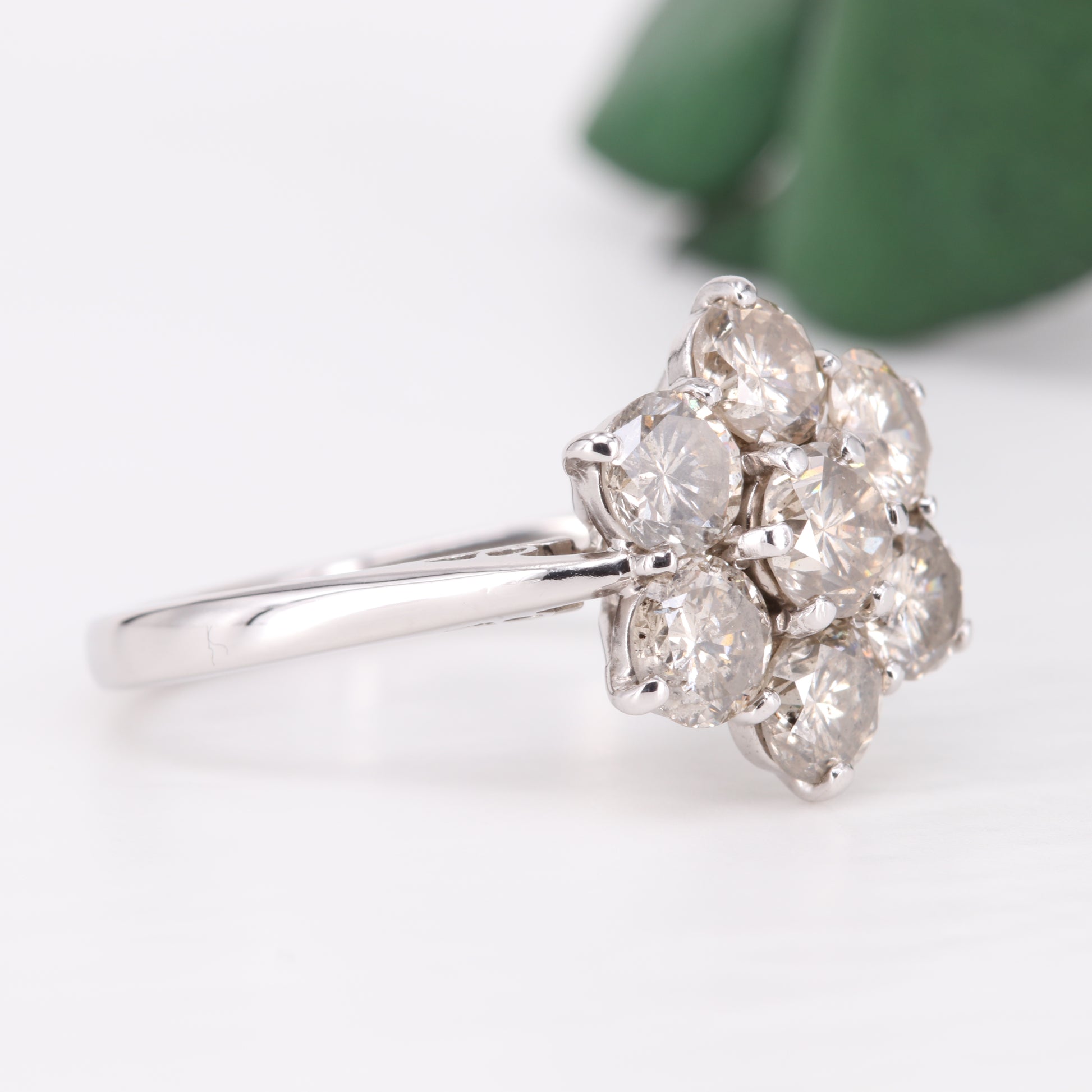 Diamond Flower Cluster Ring 18ct White Gold 2.45ct Vintage Secondhand Pre-Owned Jewellery Side 2