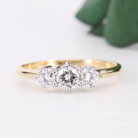 Diamond Trilogy Ring 18ct Gold 0.50ct Vintage Secondhand Pre-Owned Jewellery Front