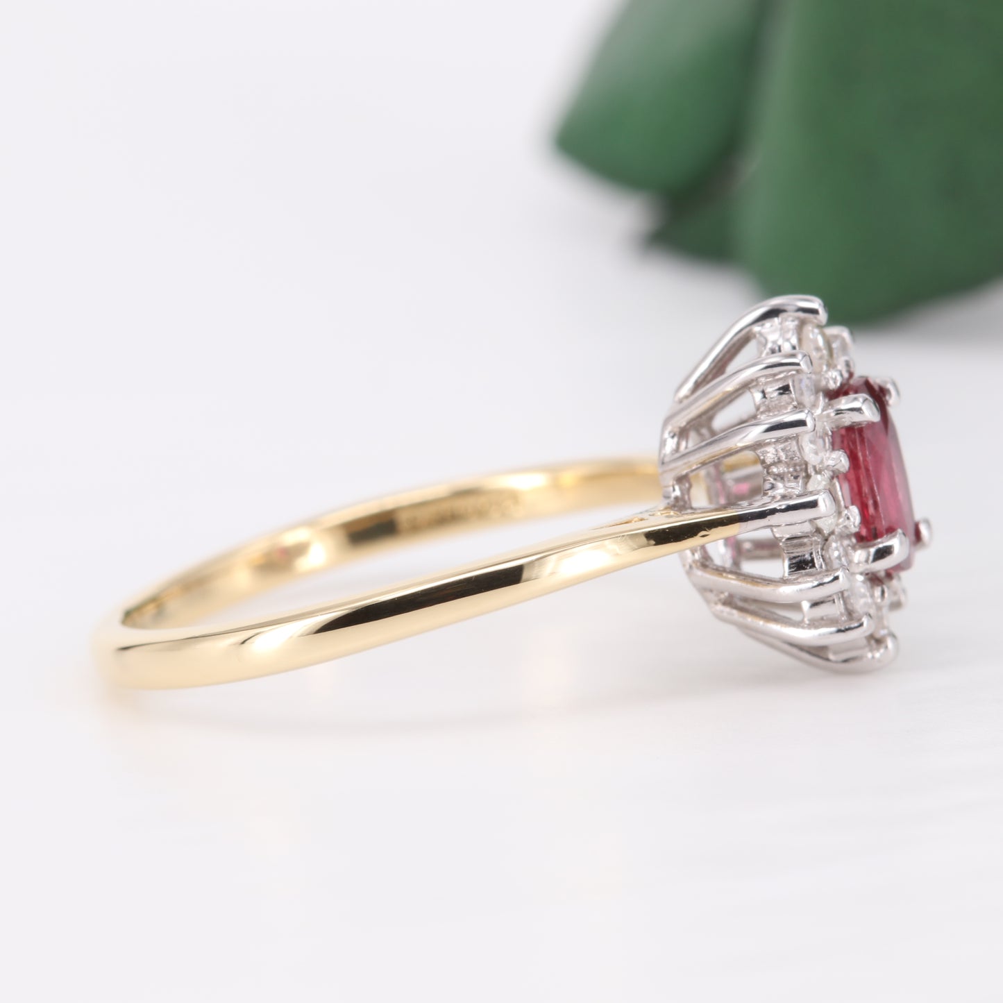Ruby and Diamond Halo 18ct Gold Ring 1992
